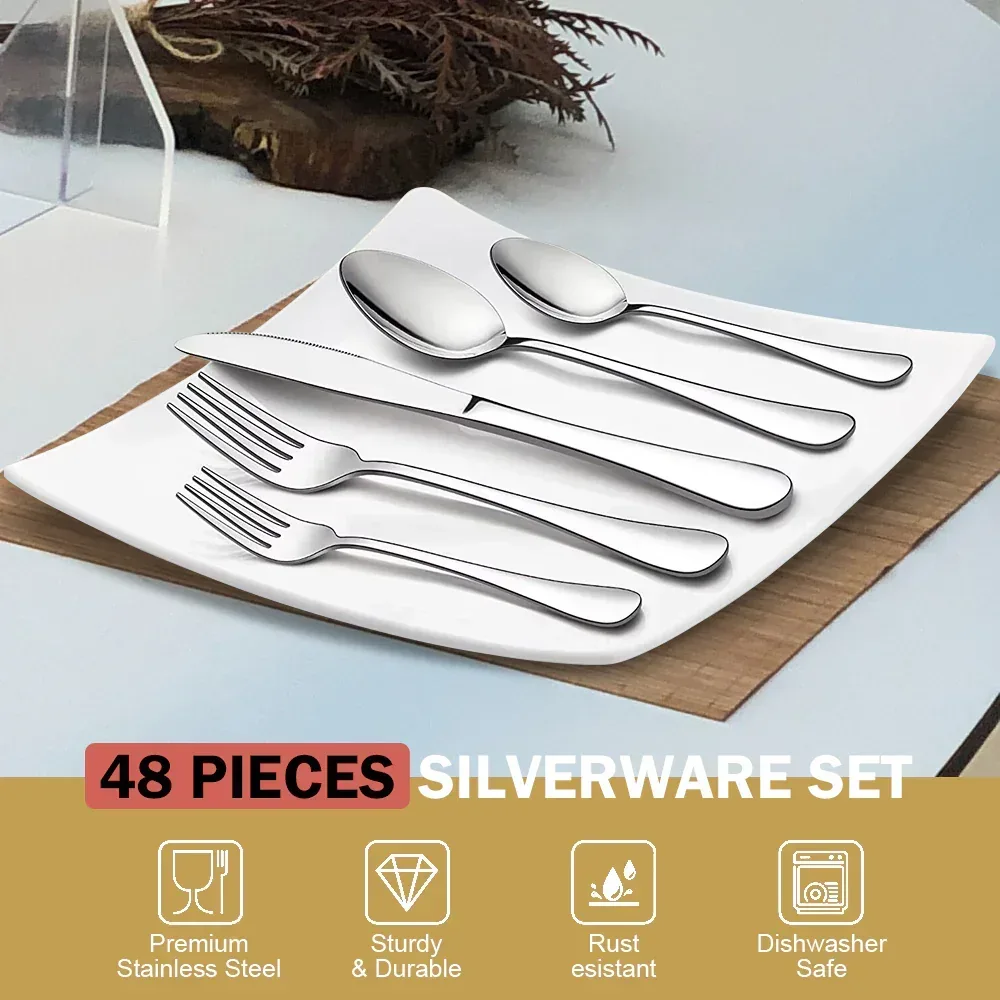 48-Pieces Silverware Set for 8, Stainless Steel Flatware Cutlery Utensil Set forks and Spoons, Kitchen Tableware Set - Image 16