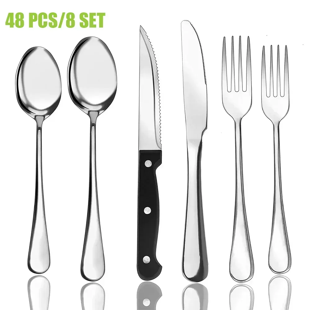48-Pieces Silverware Set for 8, Stainless Steel Flatware Cutlery Utensil Set forks and Spoons, Kitchen Tableware Set - Image 5