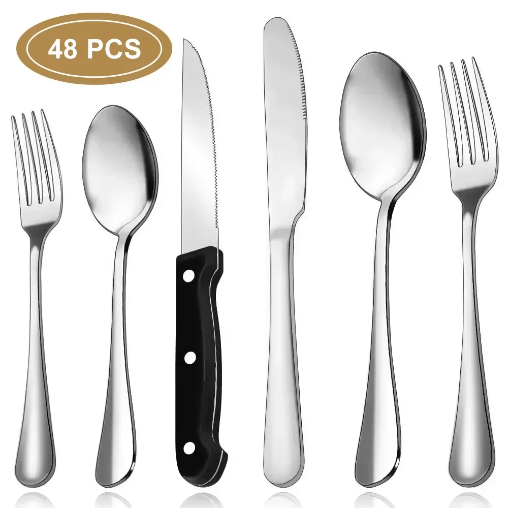 48-Pieces Silverware Set for 8, Stainless Steel Flatware Cutlery Utensil Set forks and Spoons, Kitchen Tableware Set - Image 7
