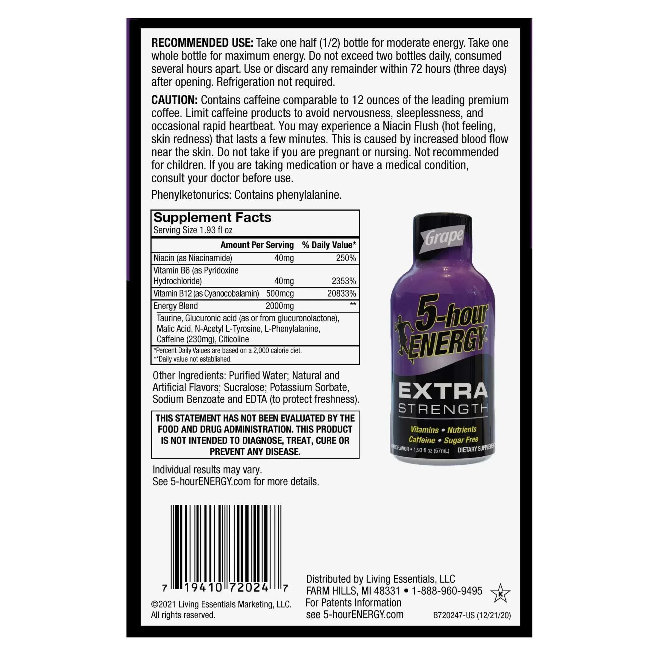 5-hour Energy Shot, Extra Strength, Grape, 1.93 fl. oz, 24-count - Image 2