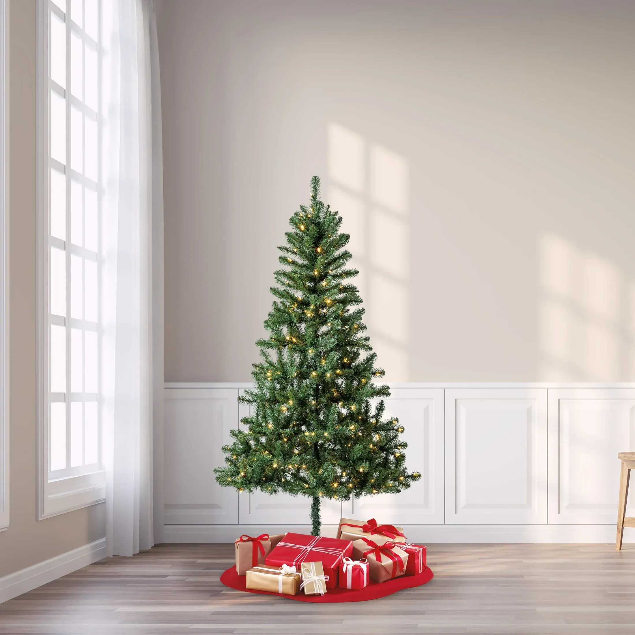 6.5 ft Pre-Lit Madison Pine Artificial Christmas Tree with 250 Color-Changing LED Lights and Stand, by Holiday Time - Image 4