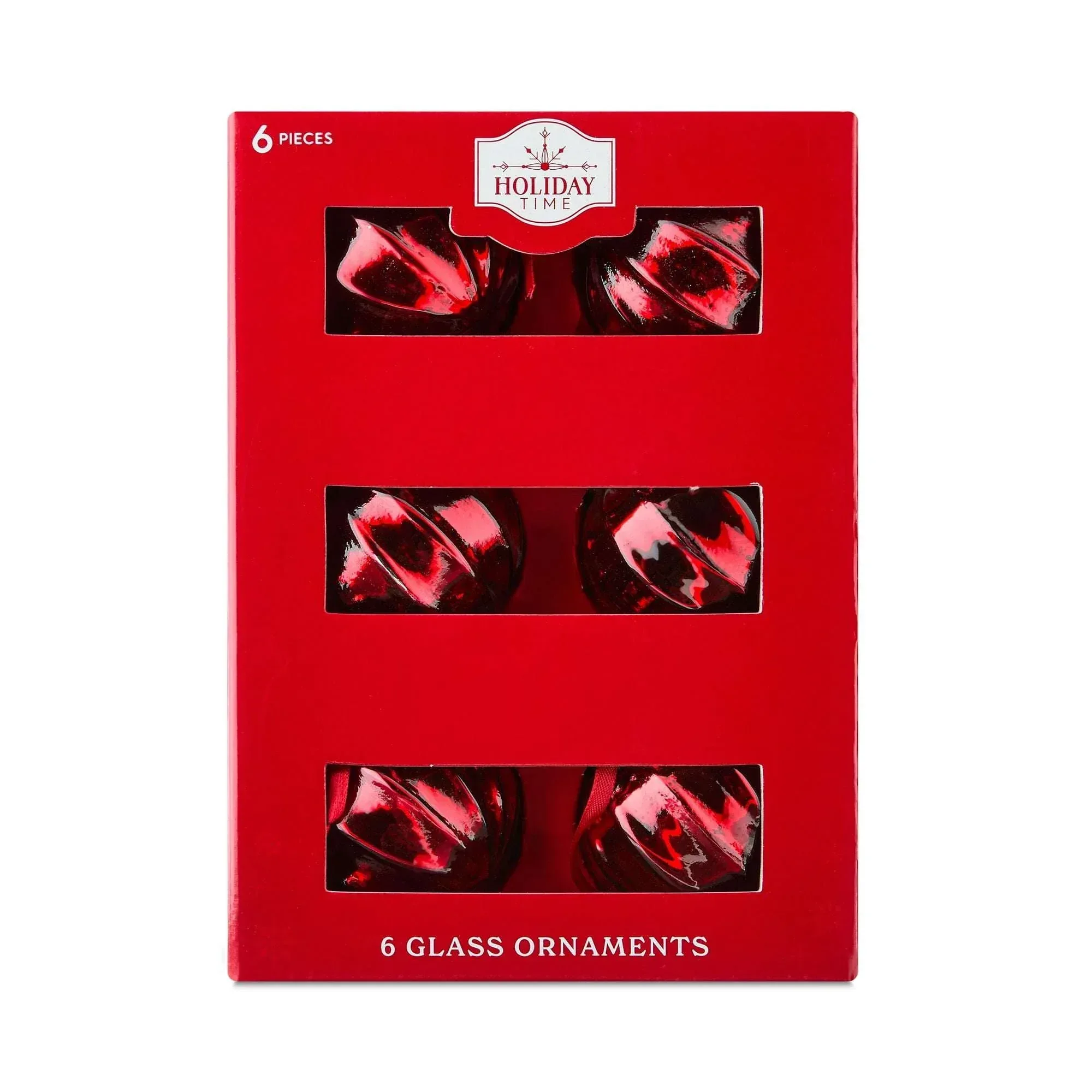 6 Count Red Glass Ball Christmas Ornaments, 3", by Holiday Time