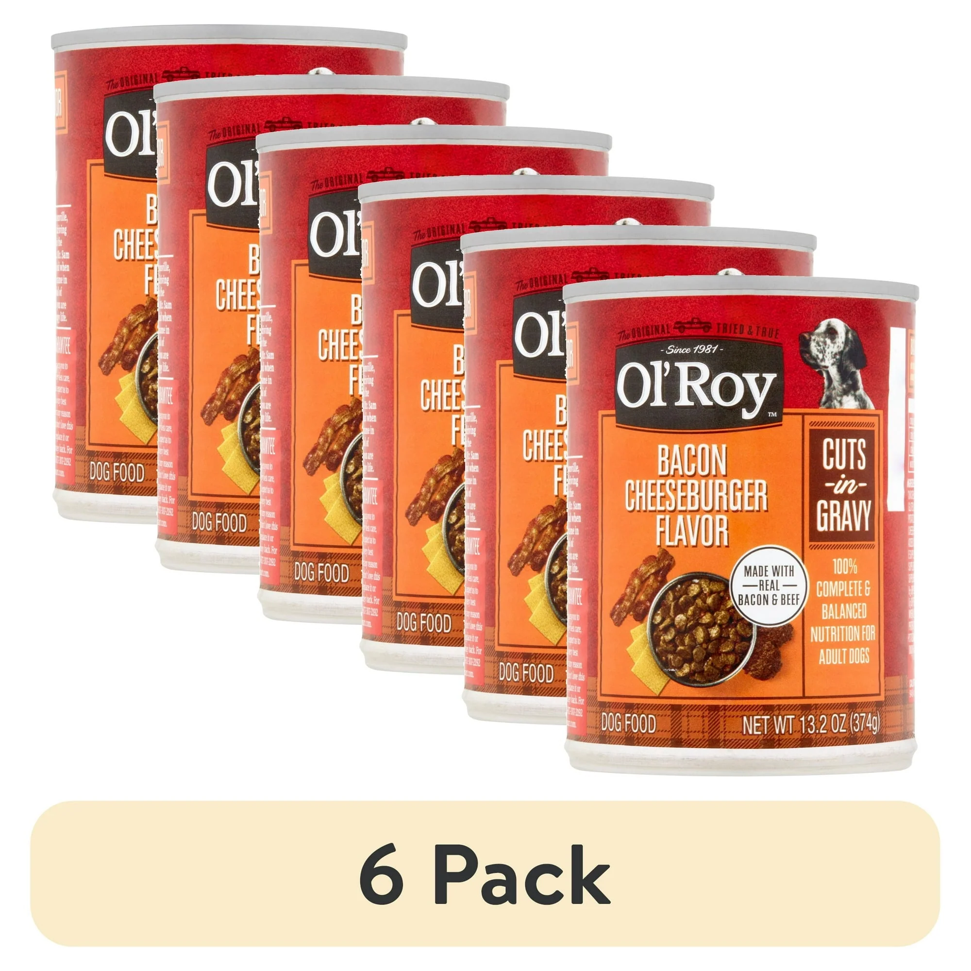(6 pack) Ol' Roy Bacon Cheeseburger Flavor Cuts in Gravy Wet Dog Food, 13.2 oz Can