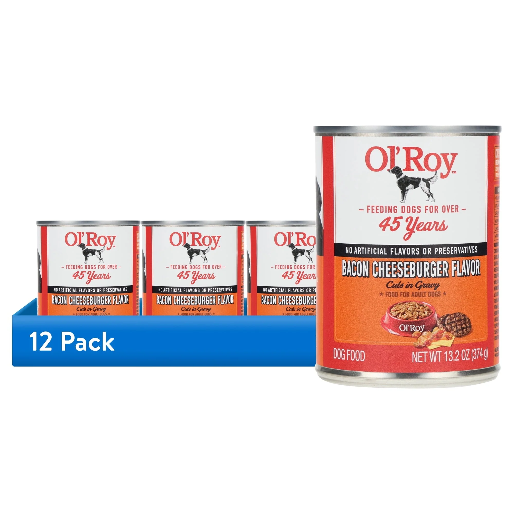 (6 pack) Ol' Roy Bacon Cheeseburger Flavor Cuts in Gravy Wet Dog Food, 13.2 oz Can - Image 12
