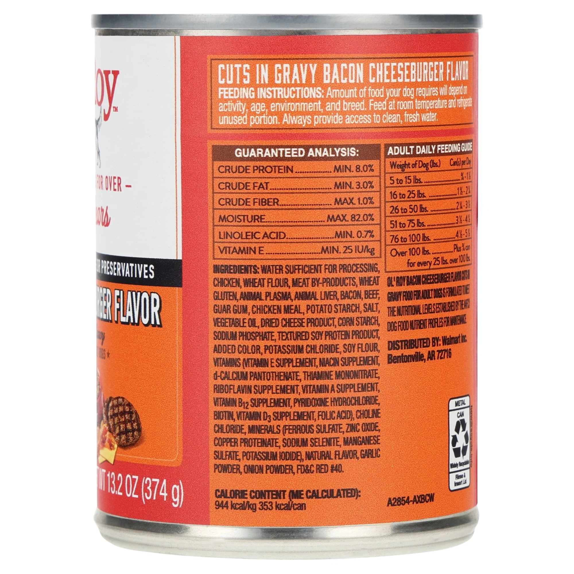 (6 pack) Ol' Roy Bacon Cheeseburger Flavor Cuts in Gravy Wet Dog Food, 13.2 oz Can - Image 9