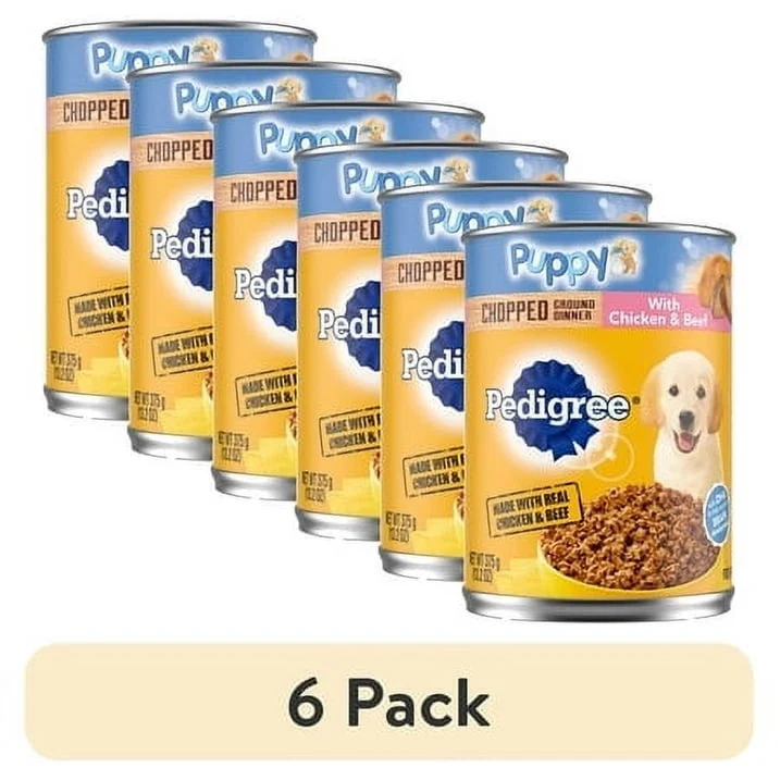 (6 pack) Pedigree Chopped Ground Dinner Wet Puppy Food With Chicken & Beef, 13.2 oz. Cans, 12 Count