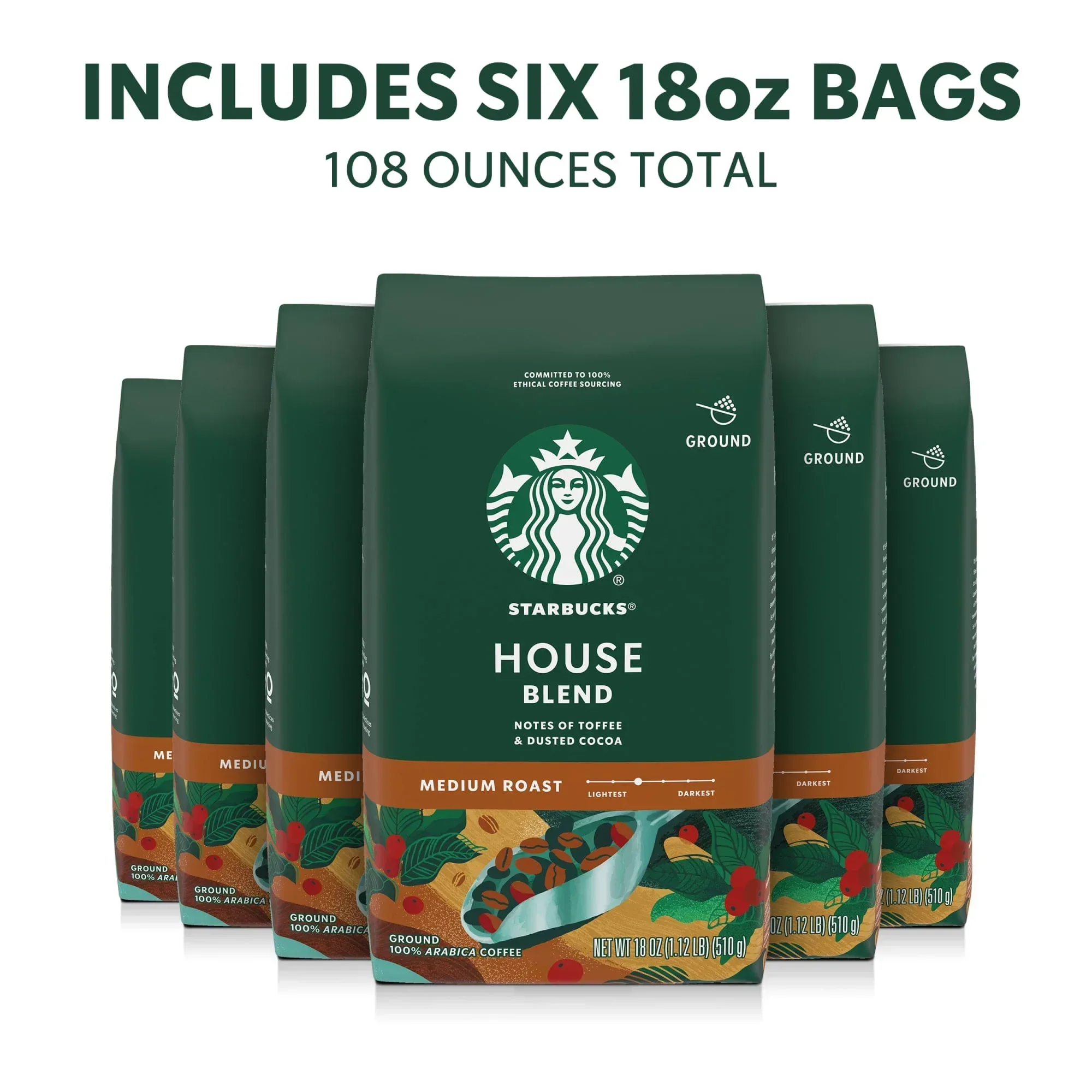 (6 pack) Starbucks House Blend, Ground Coffee, Medium Roast Hot or Iced Coffee, 18 oz - Image 3