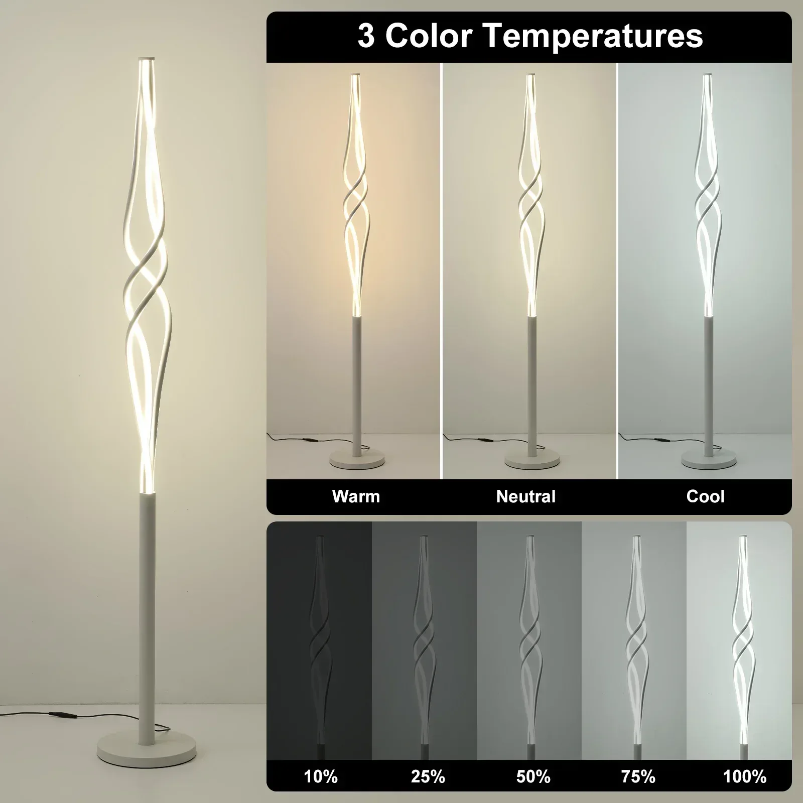 70 Inch Spiral Floor Lamps Modern LED Floor Lamp for Bedroom 34W Dimmable Bedroom Floor Lamp with Remote Control Contemporary Standing Lamp for Living Room Bedroom Kitchen Office - Image 3