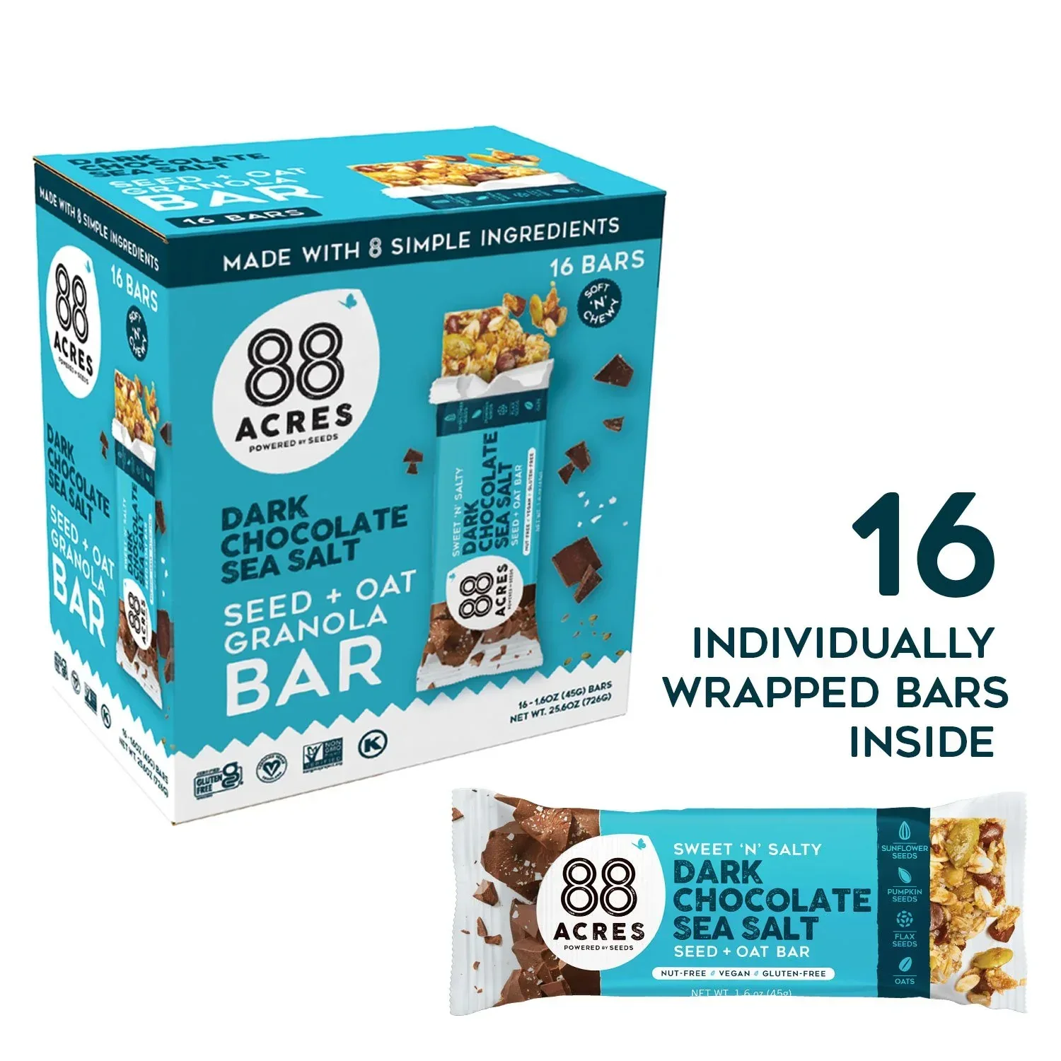 88 Acres Granola Bars, Dark Chocolate Sea Salt Seed+Oat, 16 pk. - Image 3