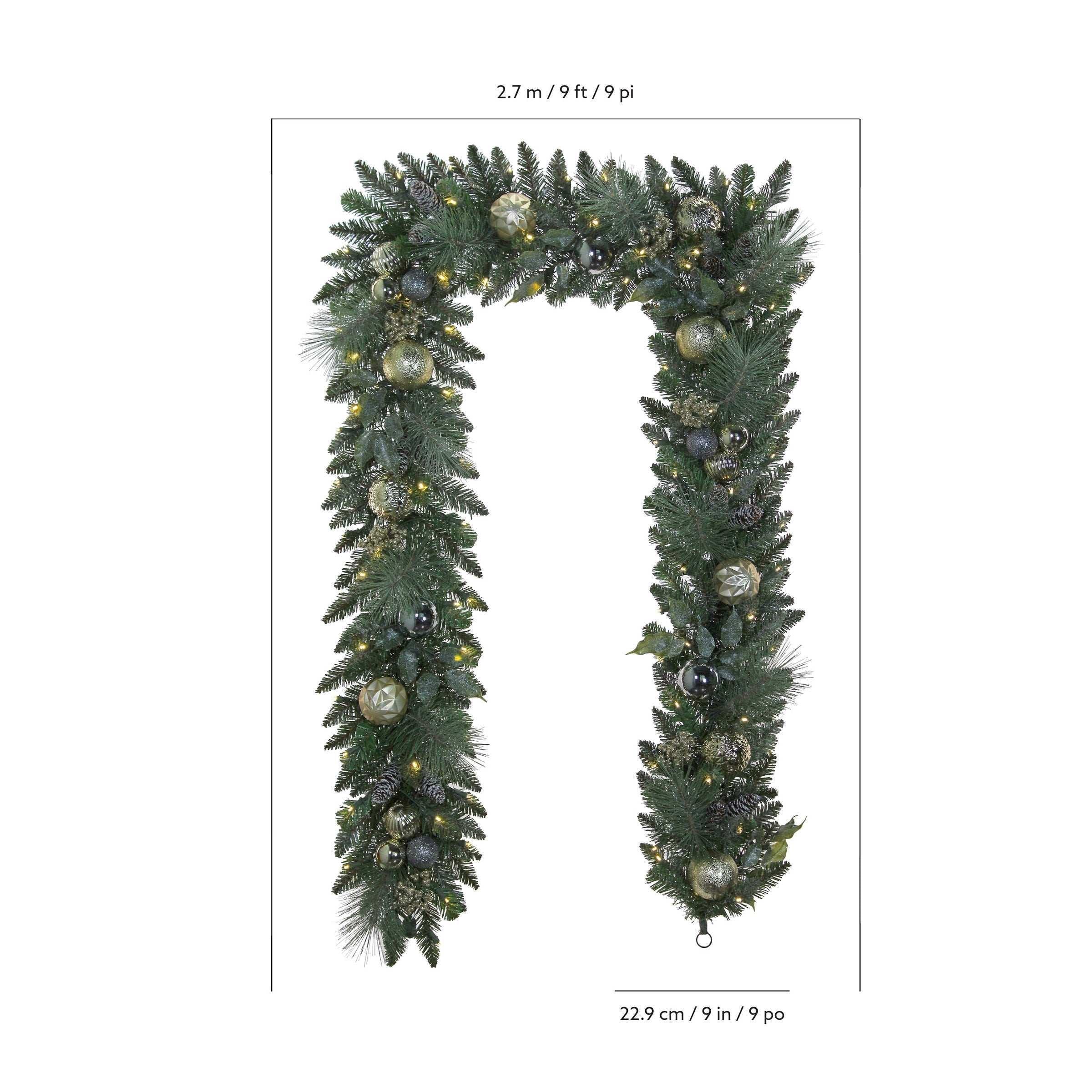 9' Pre-lit LED with Twinkle Artificial Decorated Garland, Metallic - Image 3