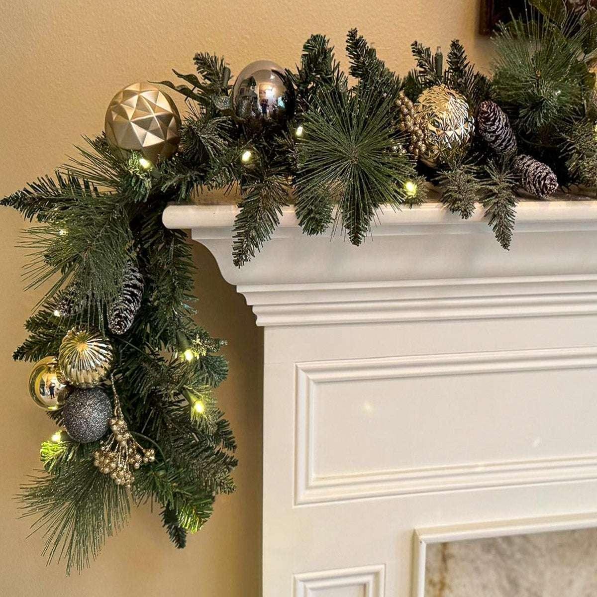 9' Pre-lit LED with Twinkle Artificial Decorated Garland, Metallic - Image 5