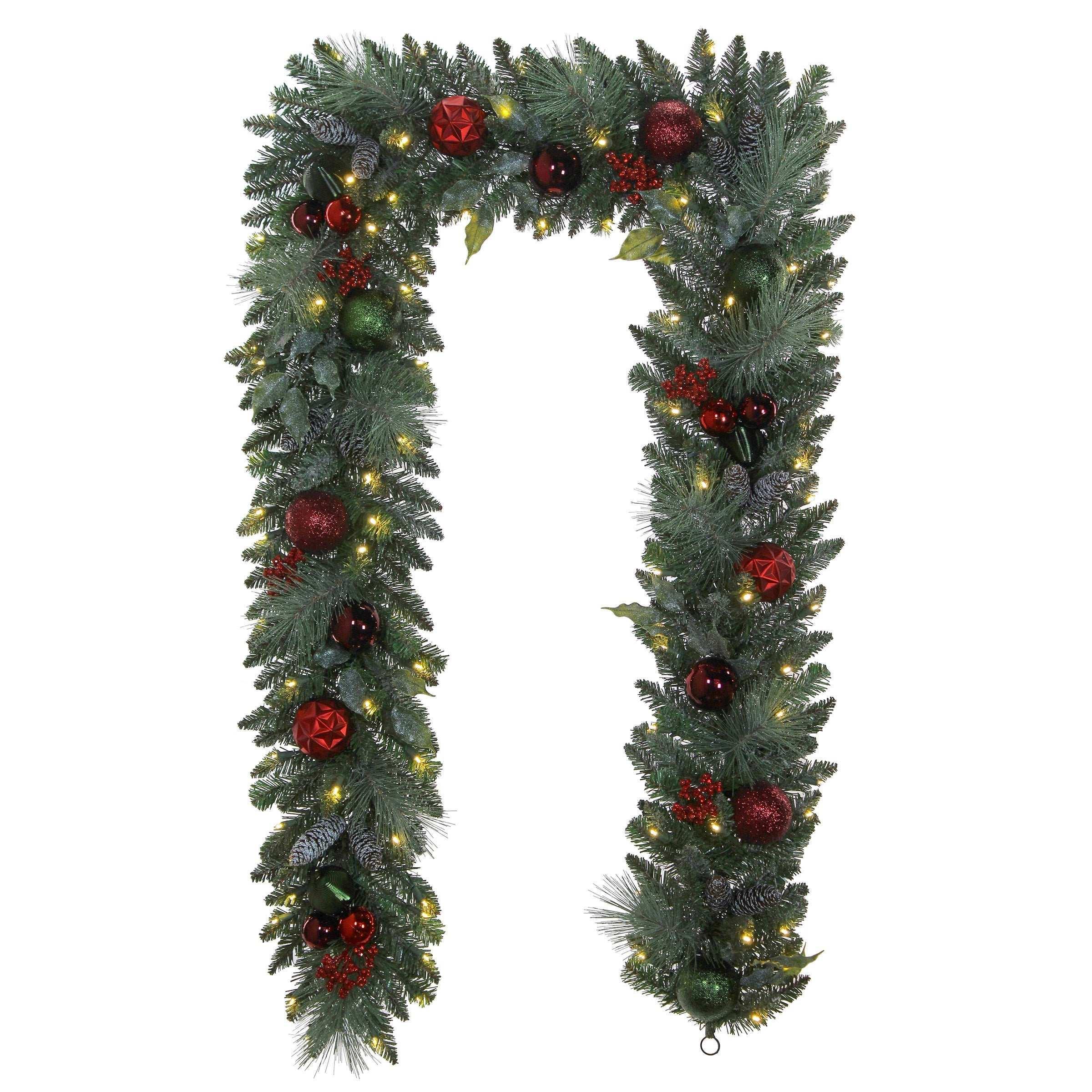 9' Pre-lit LED with Twinkle Artificial Decorated Garland, Red - Image 4