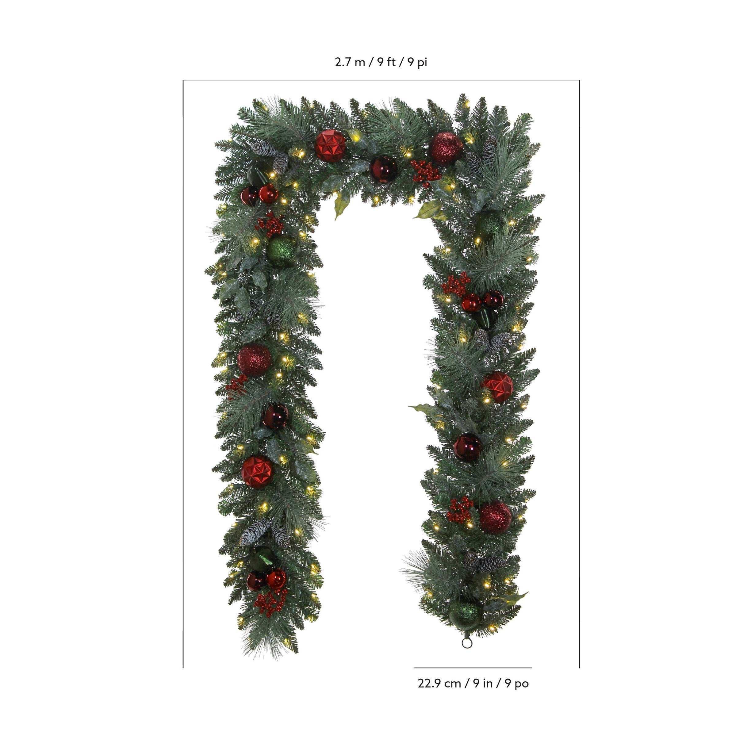 9' Pre-lit LED with Twinkle Artificial Decorated Garland, Red - Image 5