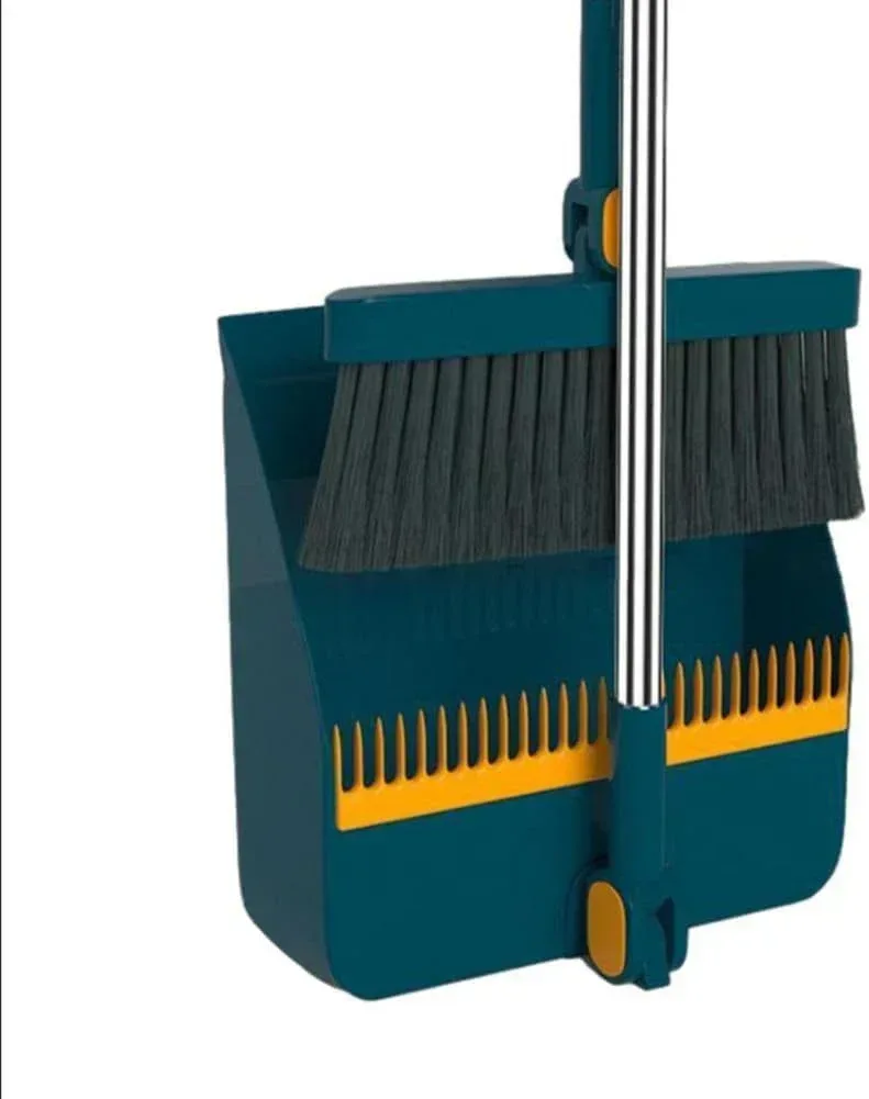 Adjustable Stainless Steel Broom and Dustpan Set, Upright Dust Pans, Angled Broom for Home, Office, Kitchen, Lobby, Garden (Black) - Image 2