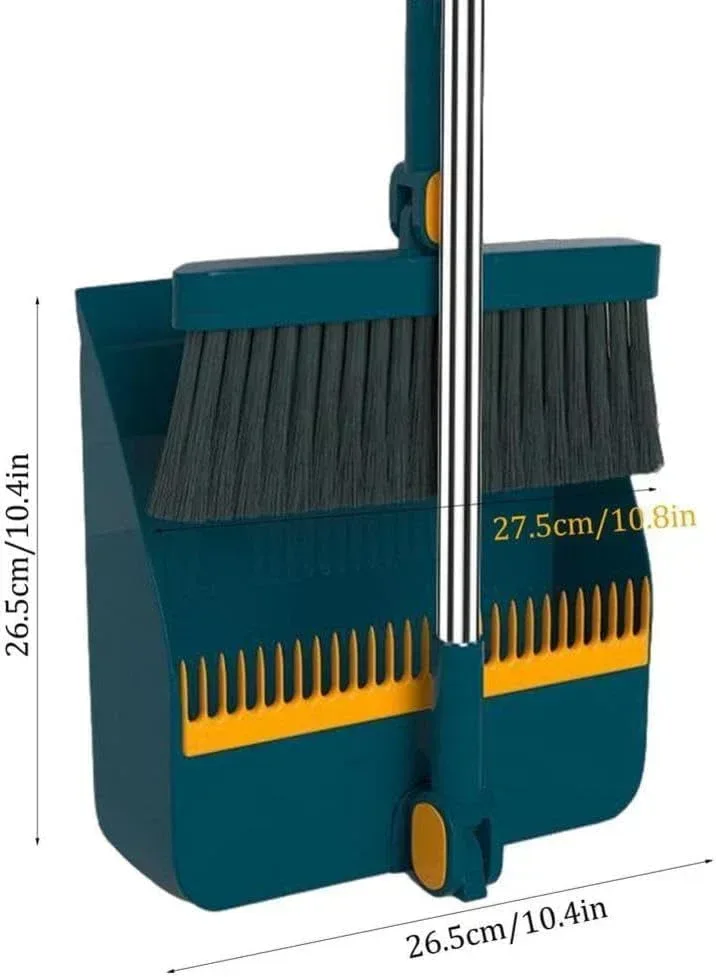 Adjustable Stainless Steel Broom and Dustpan Set, Upright Dust Pans, Angled Broom for Home, Office, Kitchen, Lobby, Garden (Black) - Image 7