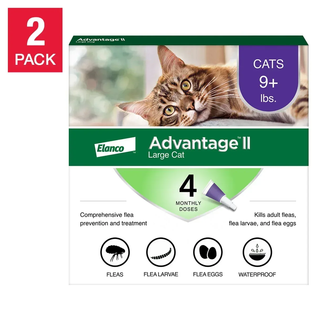 Advantage II Flea Topical Treatment for Cats Over 9 lbs, 4-doses, 2-count