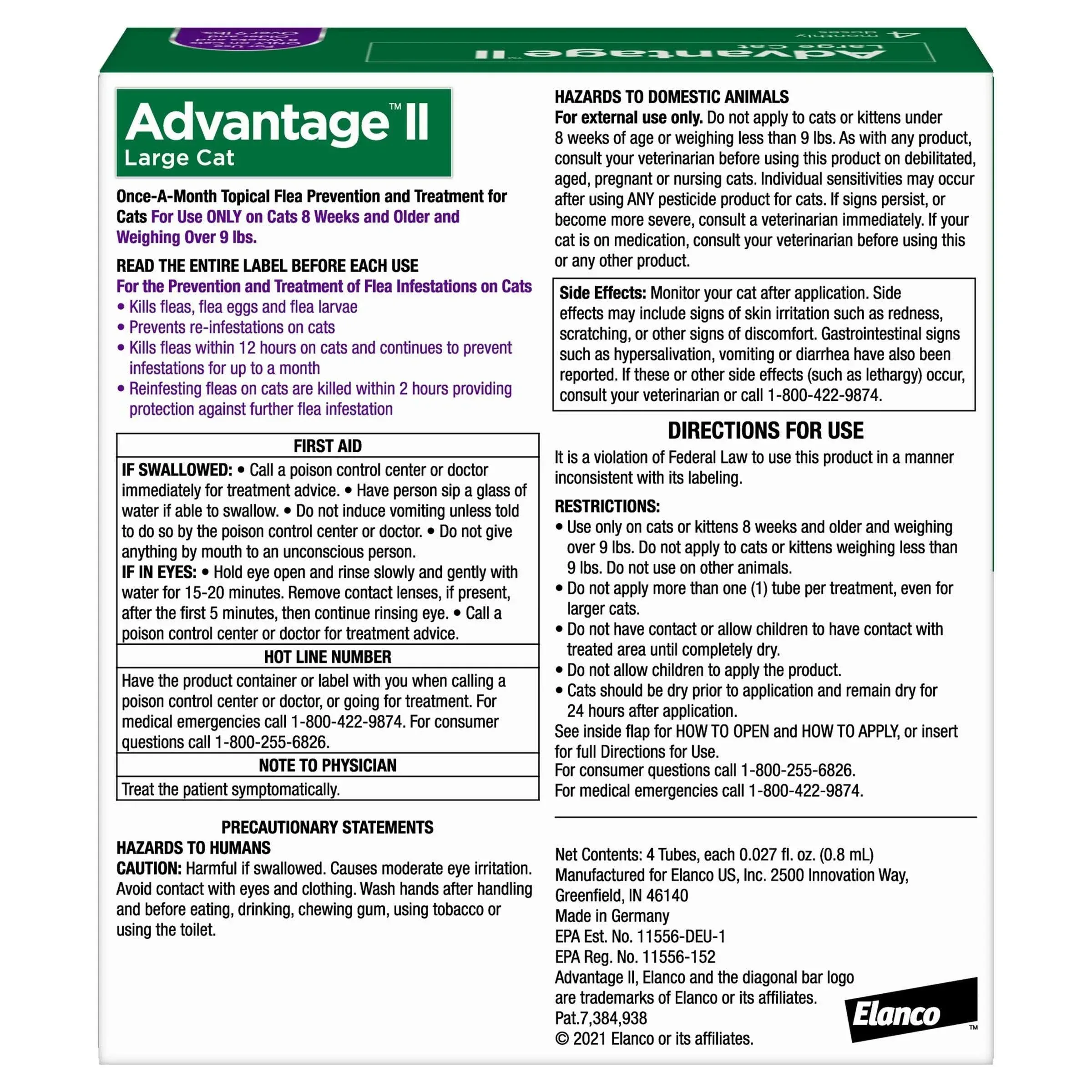 Advantage II Flea Topical Treatment for Cats Over 9 lbs, 4-doses, 2-count - Image 2