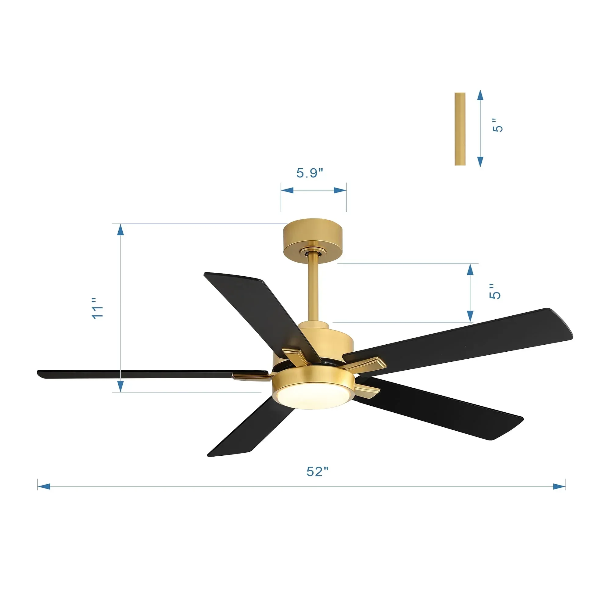 ALKAFY 52 inch Gold & Black LED Ceiling Fan with Remote - Adjustable Reversible Motor for Bedroom Living Room - Image 6