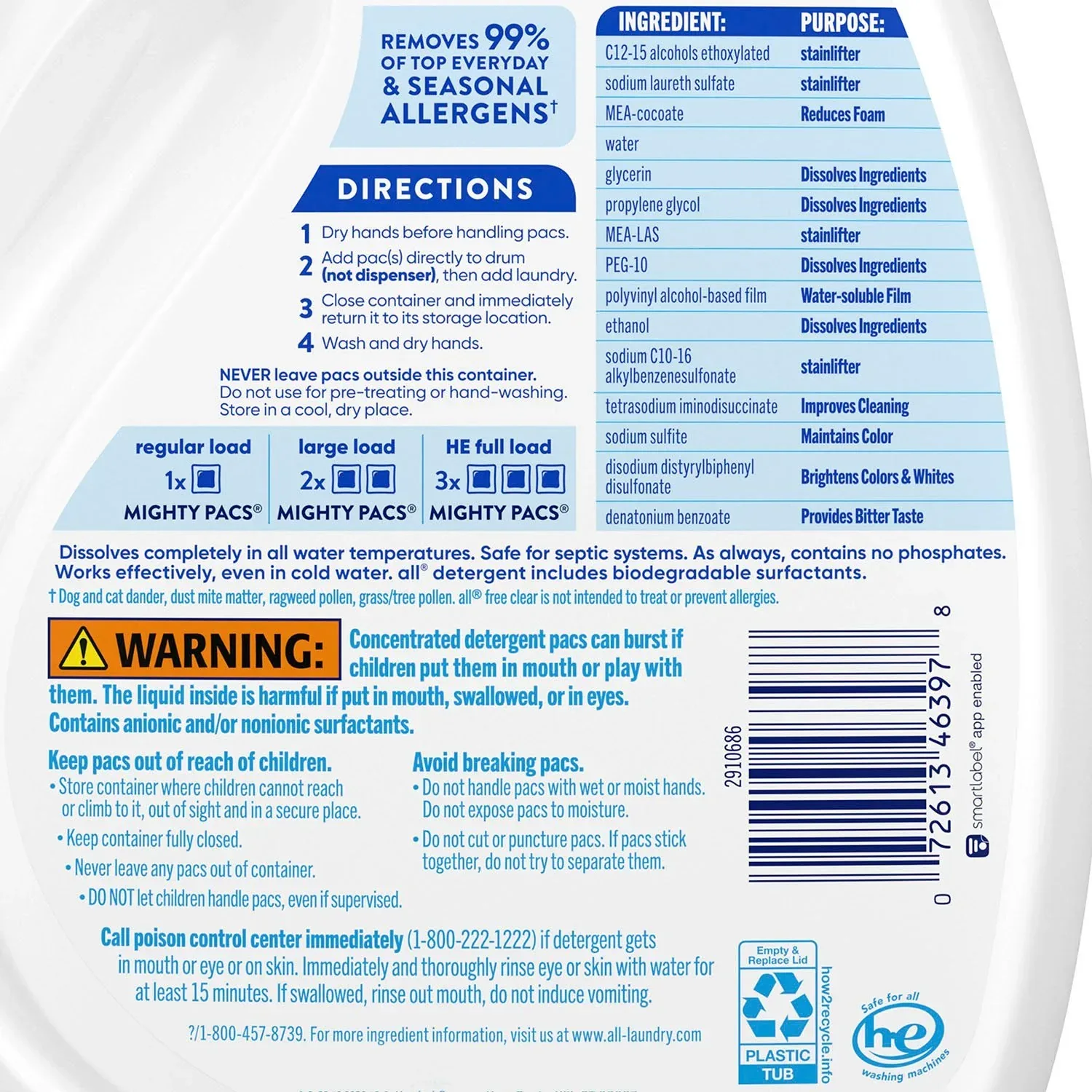 all free clear MIGHTY PACS Laundry Detergent Pacs, The Original, 120 ct. - Image 2