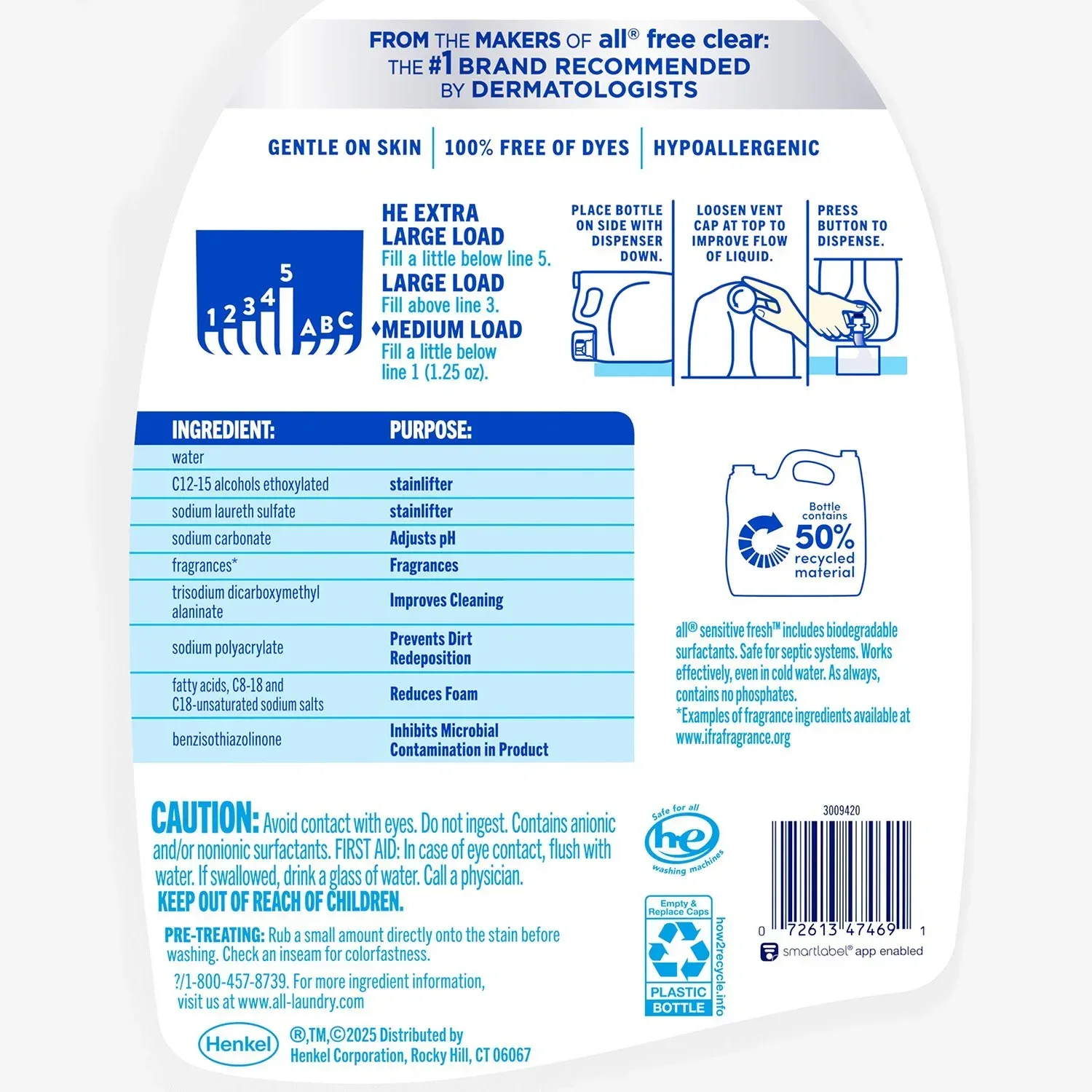 all Liquid Laundry Detergent Sensitive Fresh, Spring Breeze, 166 loads, 250 oz. - Image 2