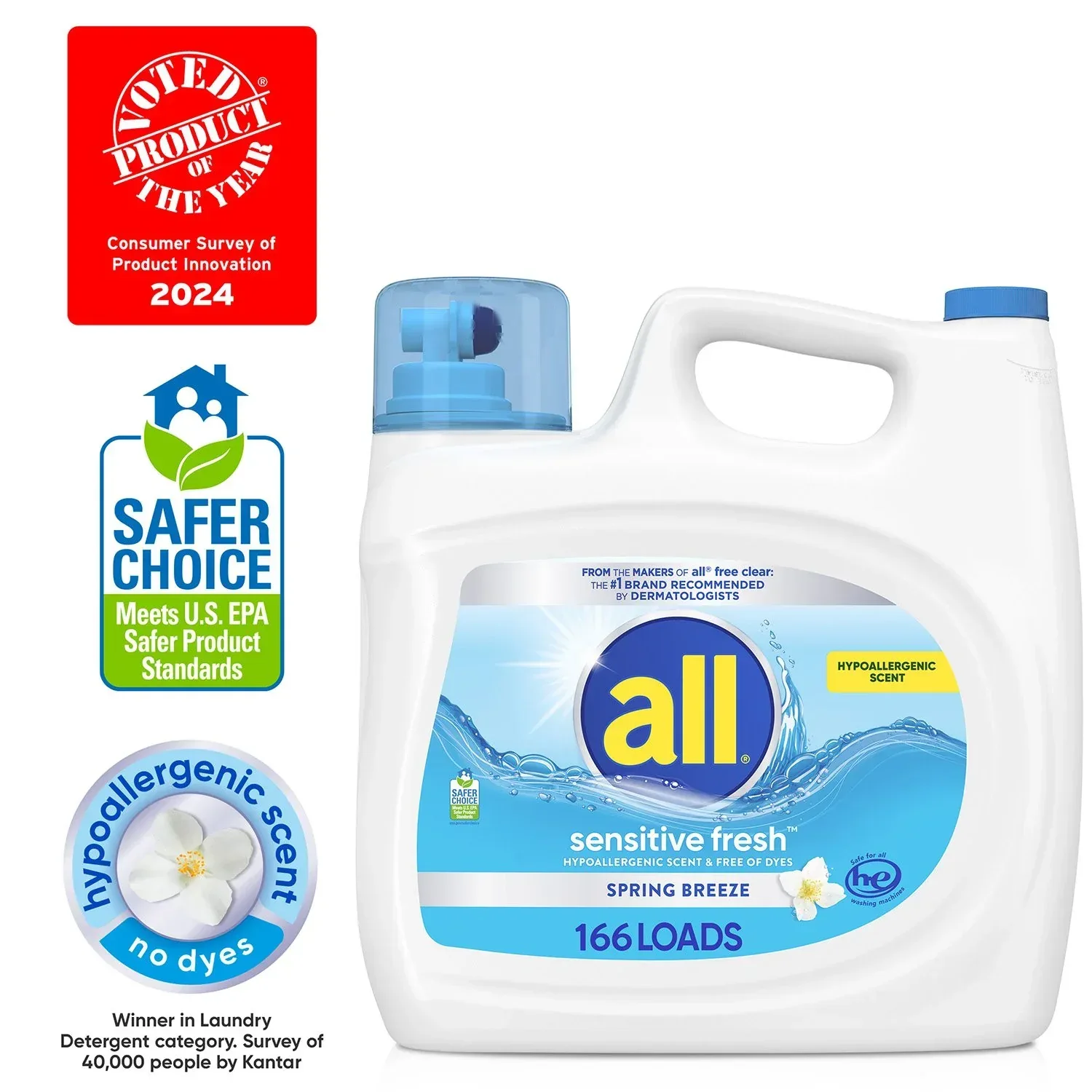 all Liquid Laundry Detergent Sensitive Fresh, Spring Breeze, 166 loads, 250 oz. - Image 7
