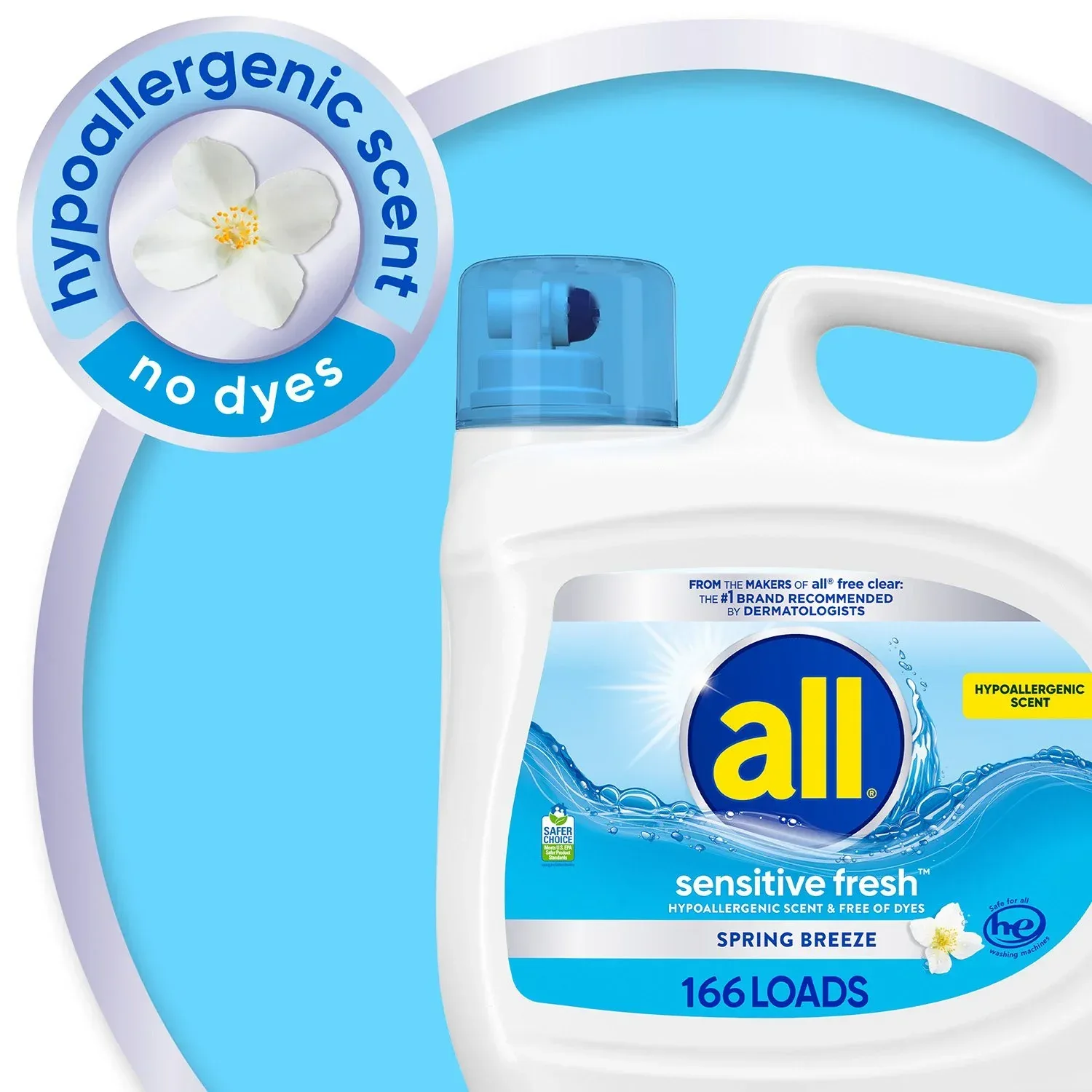all Liquid Laundry Detergent Sensitive Fresh, Spring Breeze, 166 loads, 250 oz. - Image 8