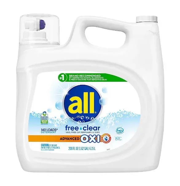 all Liquid Laundry Detergent, with Advanced Oxi Stain Removers, 140 loads/208 oz.