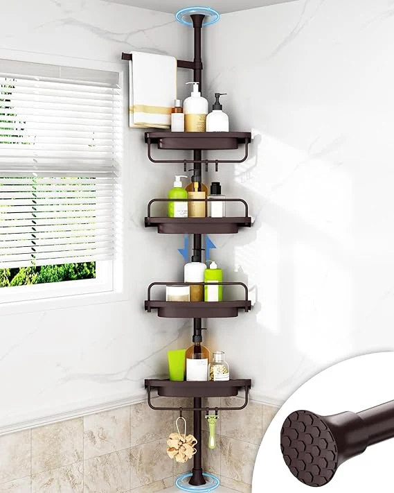ALLZONE Corner Shower Caddy Tension Pole, Extendable Rustproof Stainless Steel Pole & 4-Tier Adjustable Shelves for Easy Drainage and Built-to-Last Stability, 34 to 116 Inches, Black - Image 9