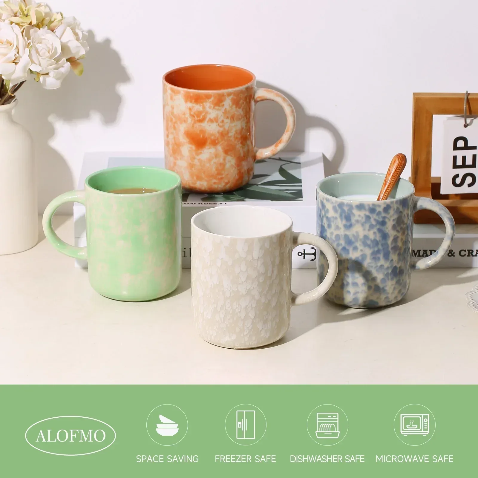 AlOFMO 17oz Ceramic Coffee Mugs Set of 4, Coffee Cups with Handles, Tea Cups, Cappuccino Cup, Latte Cup, Microwave Safe Mugs for Home Office - Image 3