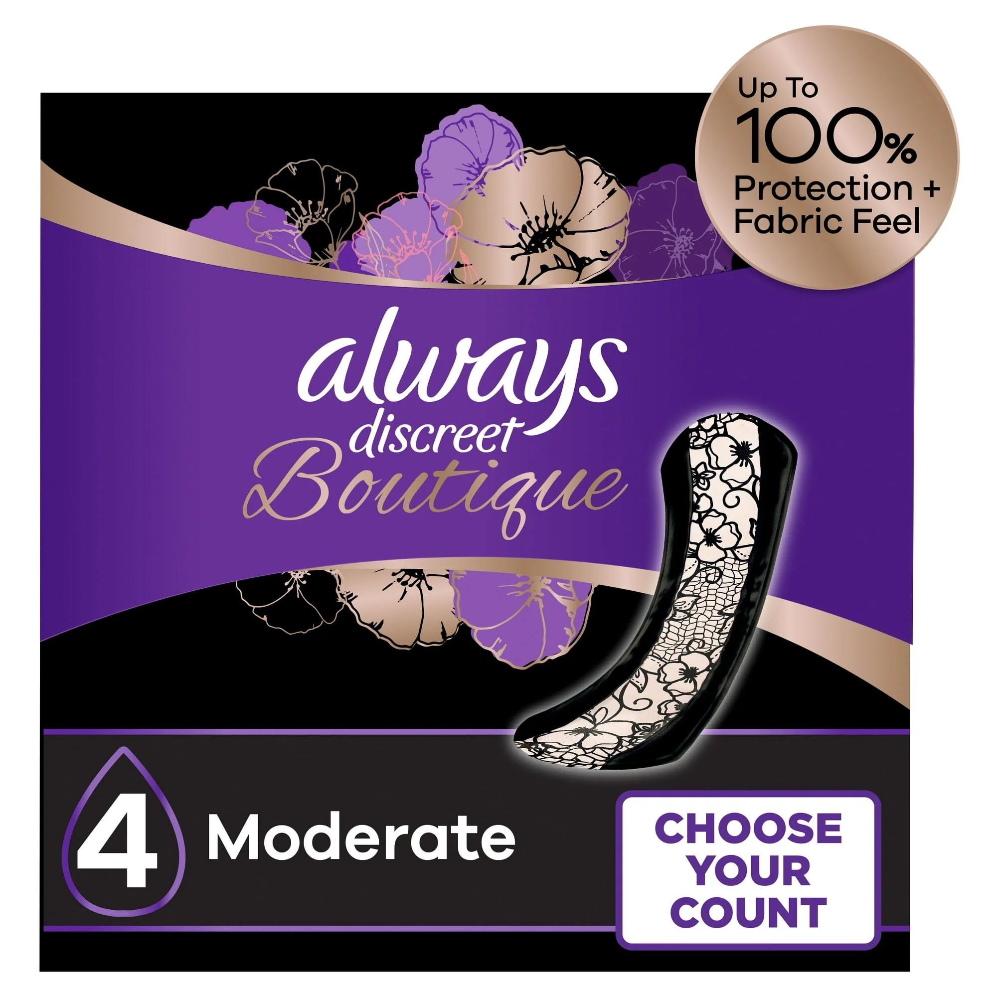Always Discreet Boutique Incontinence Pads, Moderate Absorbency, Regular Length, 48 CT - Image 2