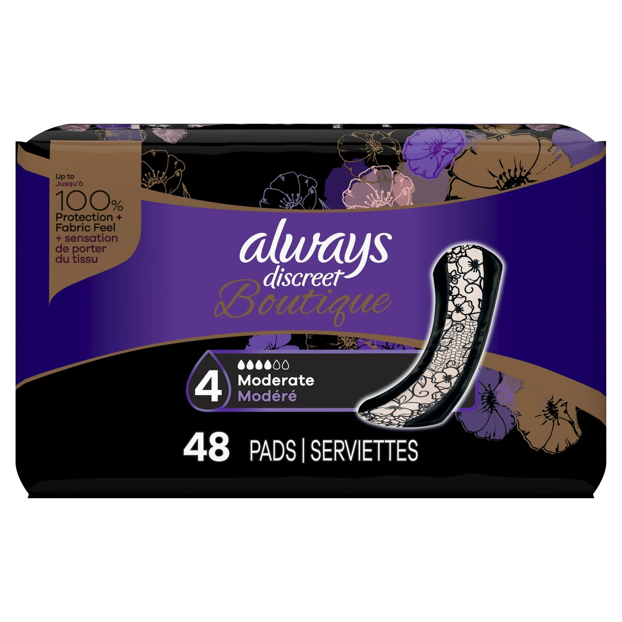 Always Discreet Boutique Incontinence Pads, Moderate Absorbency, Regular Length, 48 CT - Image 3