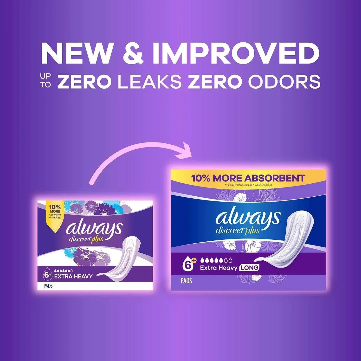 Always Discreet plus Incontinence Pads for Women, Extra Heavy Long, 90 ct. - Image 2