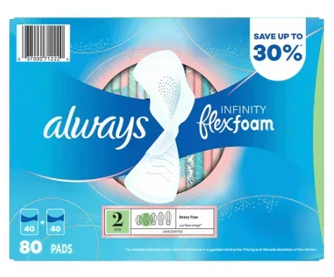 Always Infinity FlexFoam Size 2 Heavy Pads with Wings, 80 ct. - Unscented