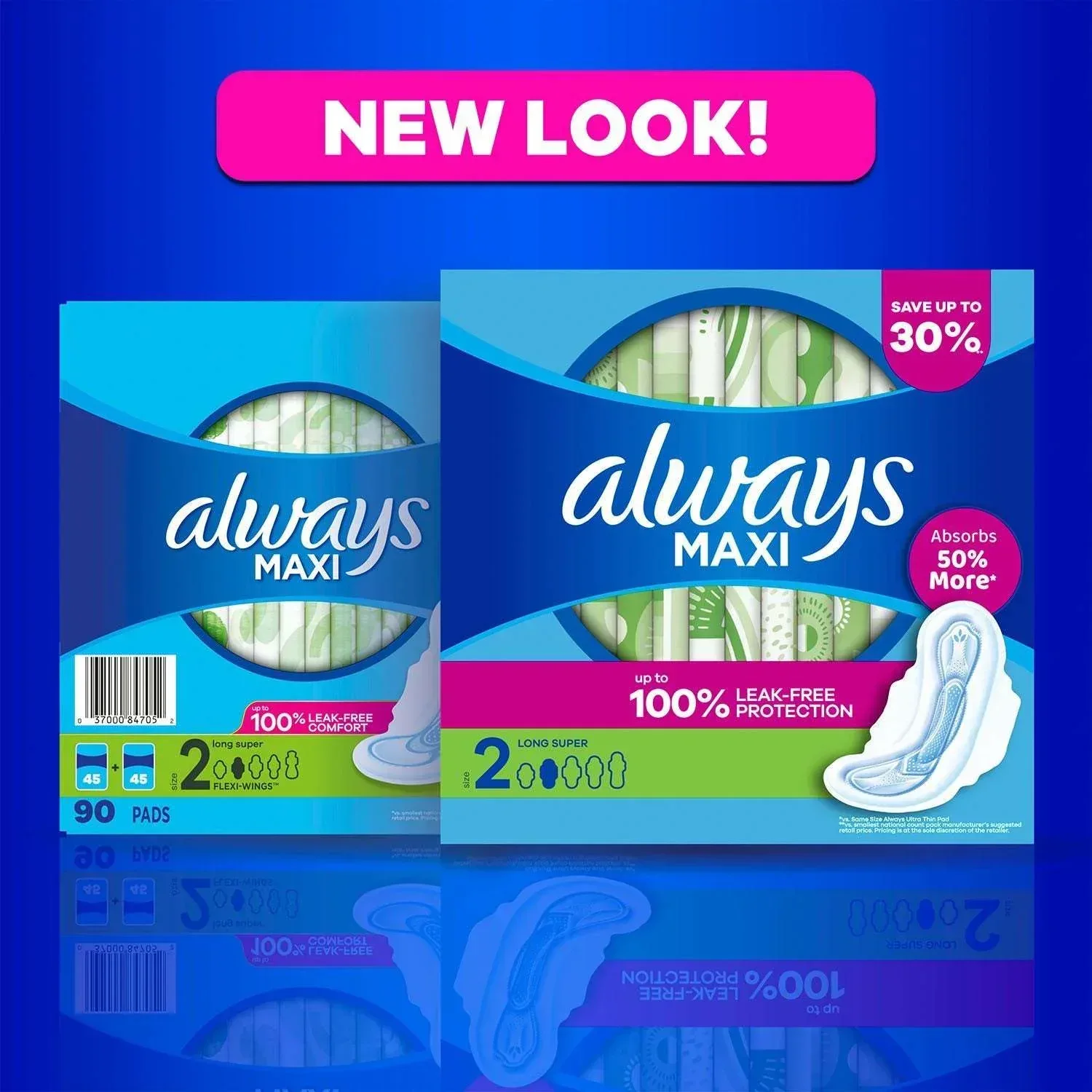 Always Maxi Long Pads, Unscented, Size 2, 90 ct. - Image 7