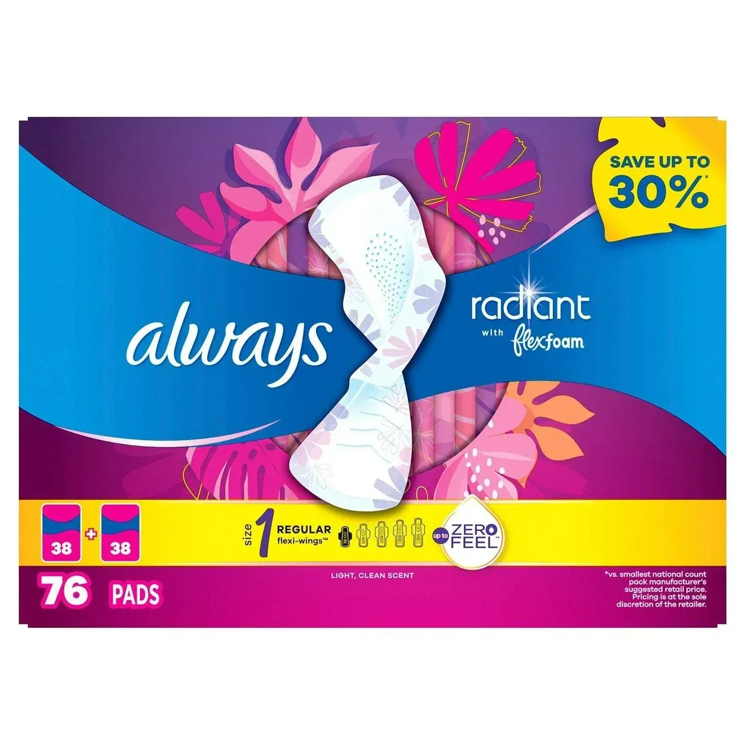 Always Radiant Regular Pads with Flexi-Wings, Scented, Size 1, 76 ct. - Image 6