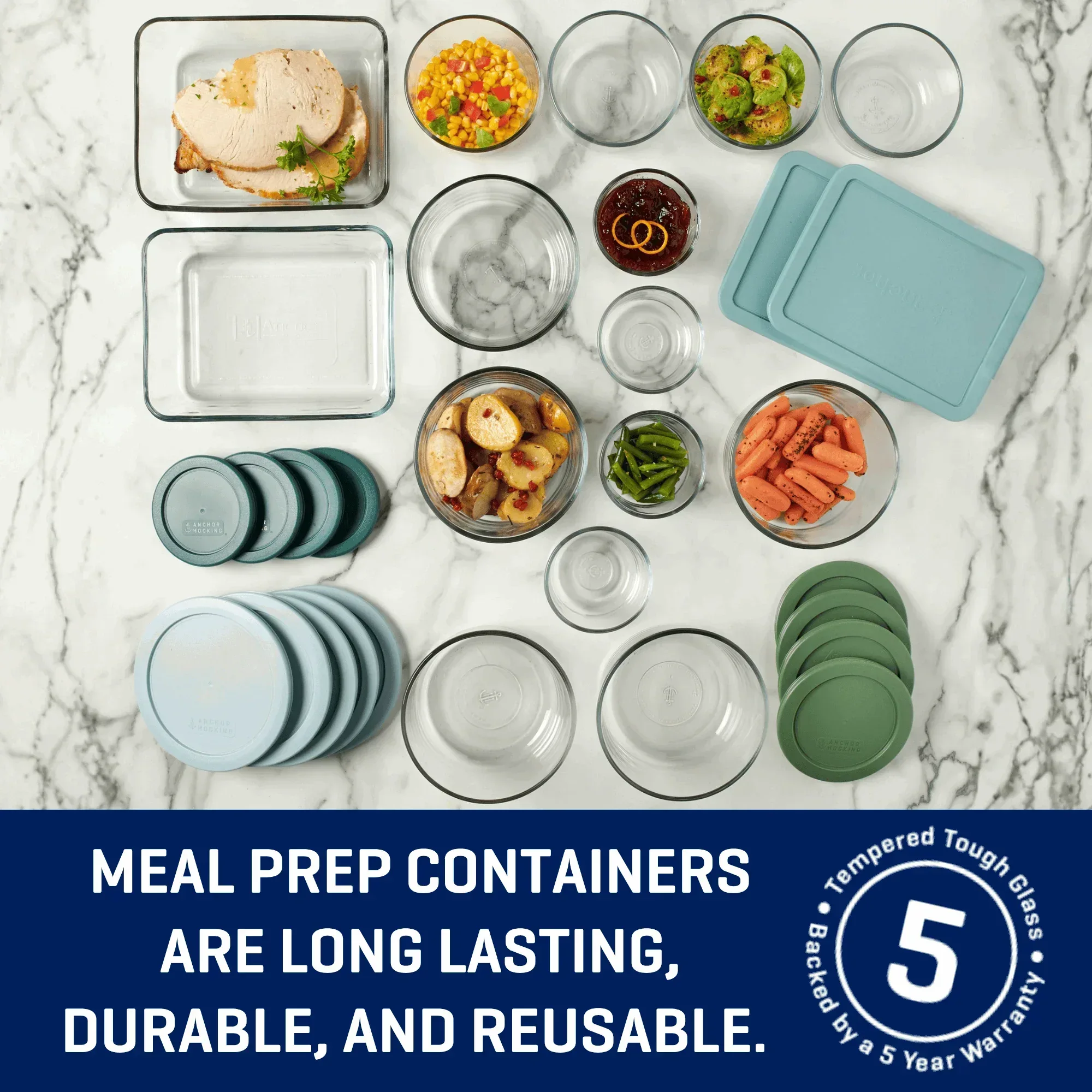 Anchor Hocking 32-Piece Glass Food Storage Containers with Colorful BPA-Free Lids - Image 5