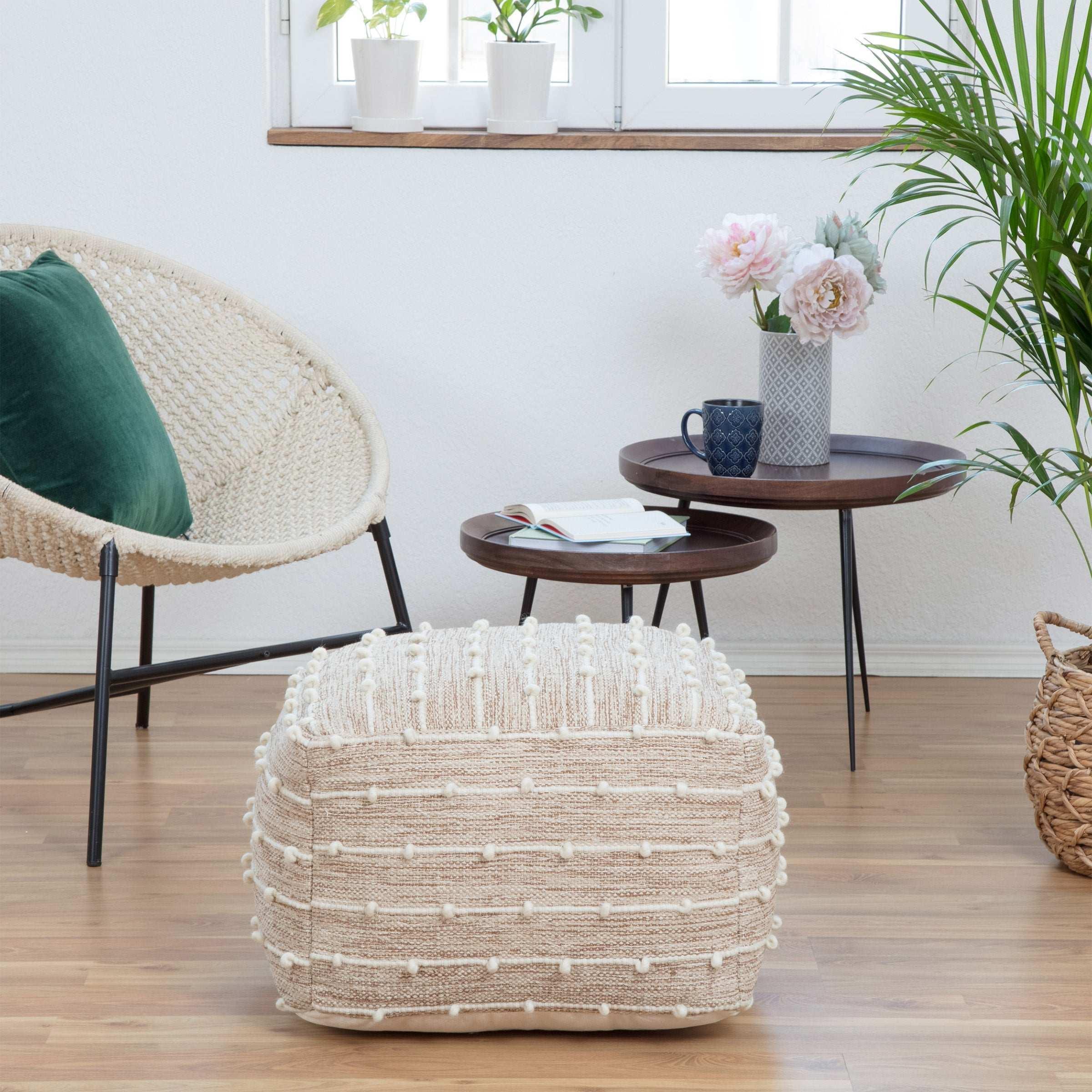Anji Mountain Handloom Pouf, Woven with Wool - Image 2