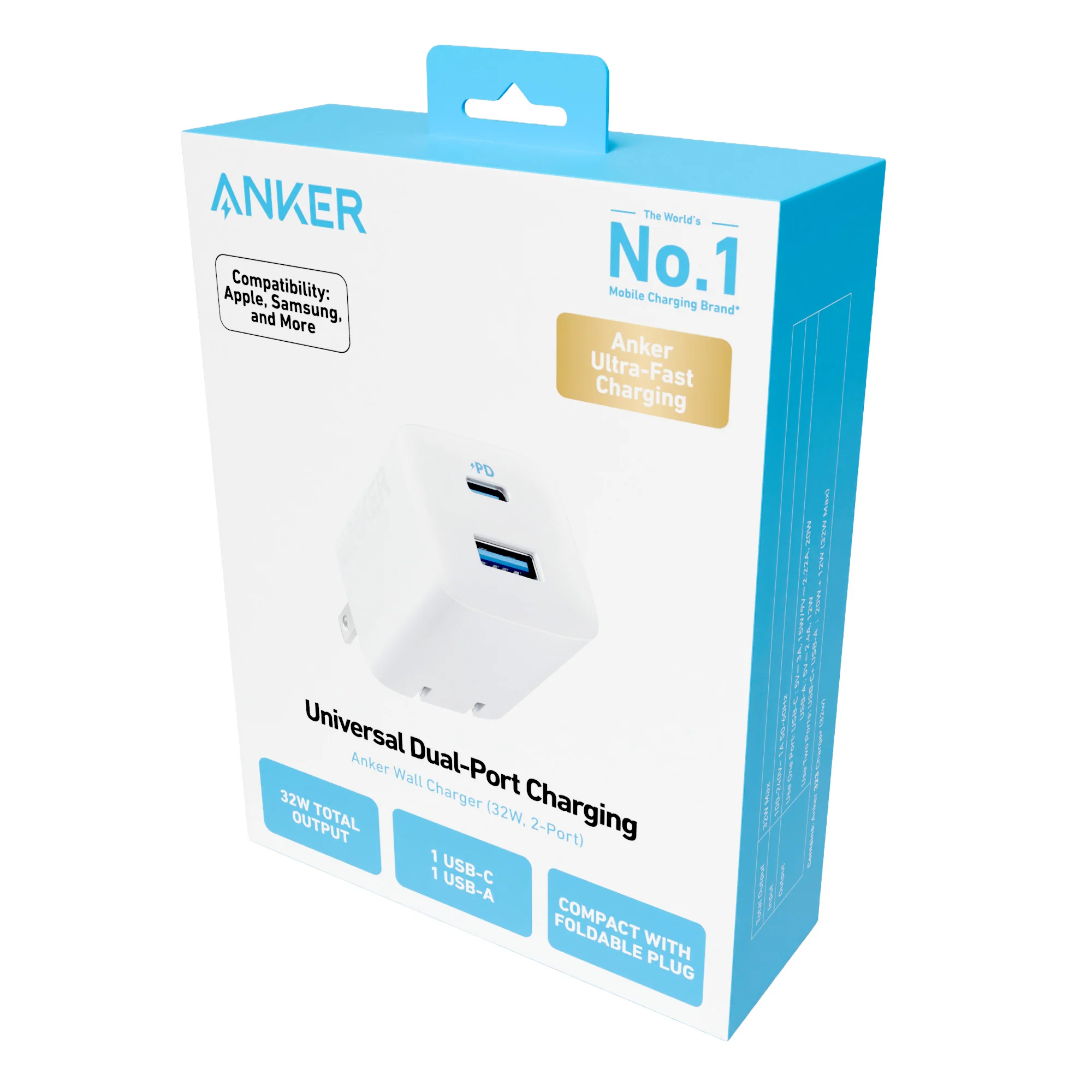 Anker 33W 2-Port Wall Charger with Foldable Plug, Compact Fast Charger, White (Cable Not Included) - Image 6