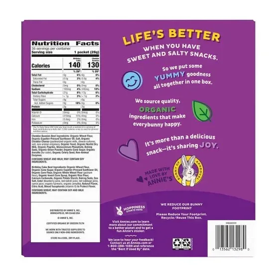 Annie's Organic Bunny Snack Pack Baked Crackers and Graham Snacks, 1.07 oz, Variety Pack, 36-count - Image 2