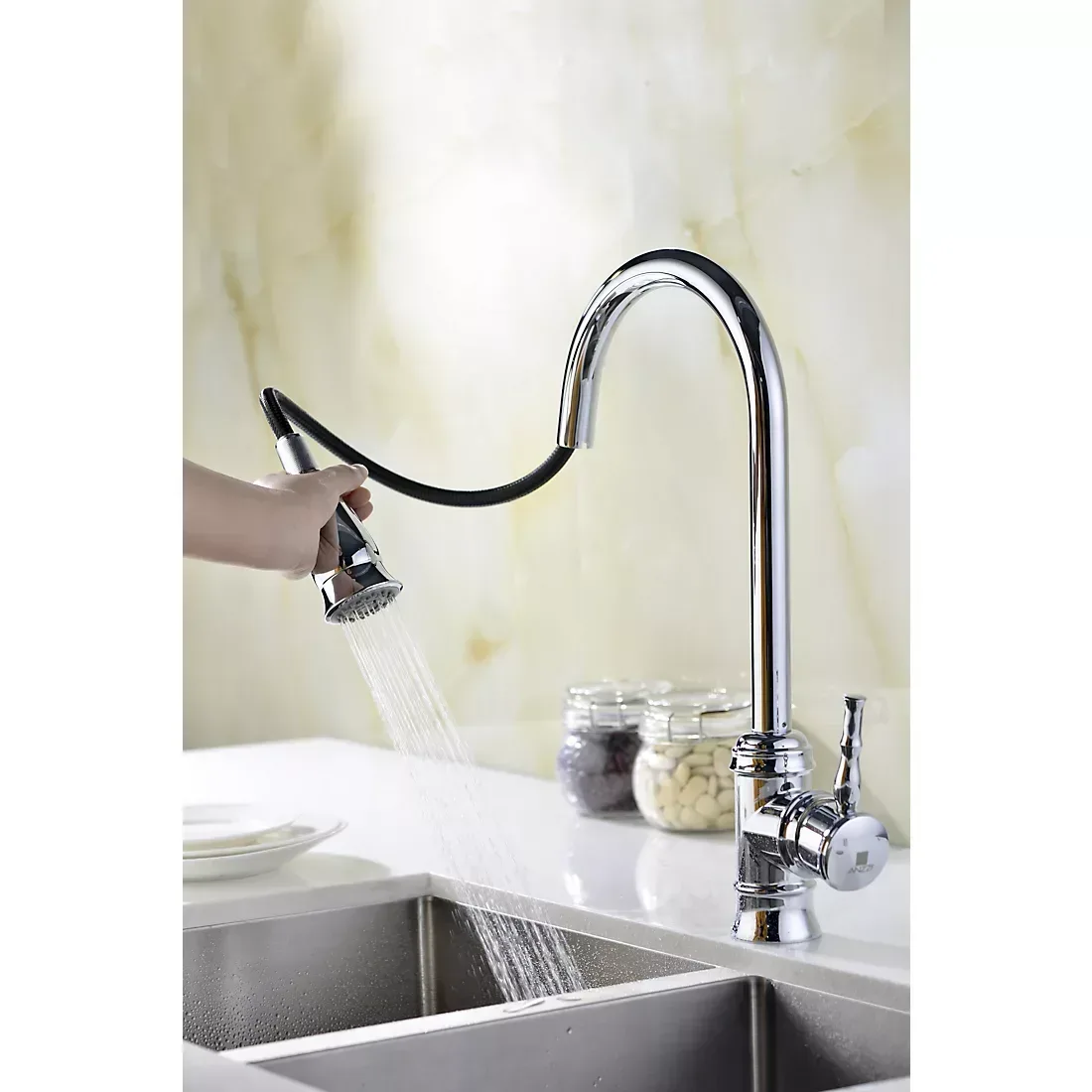 ANZZI Sails Pull-Down Single-Handle Kitchen Faucet - Chrome - Image 5