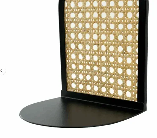 Arched Black Metal and Natural Rattan Indoor Tabletop Bookends - Image 2