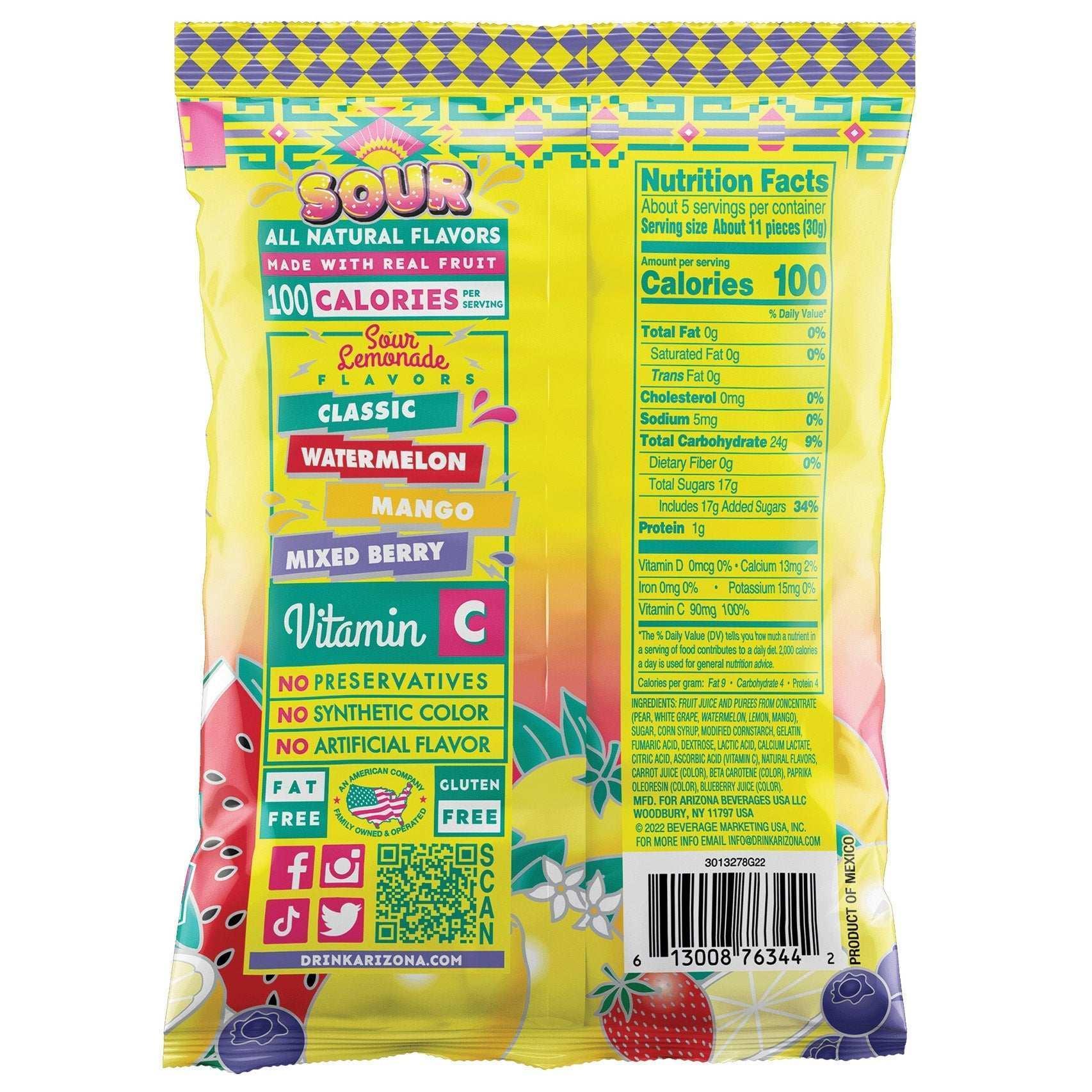 Arizona Sour Fruit Snacks, Mixed Lemonade, 5 oz, 12-count - Image 3