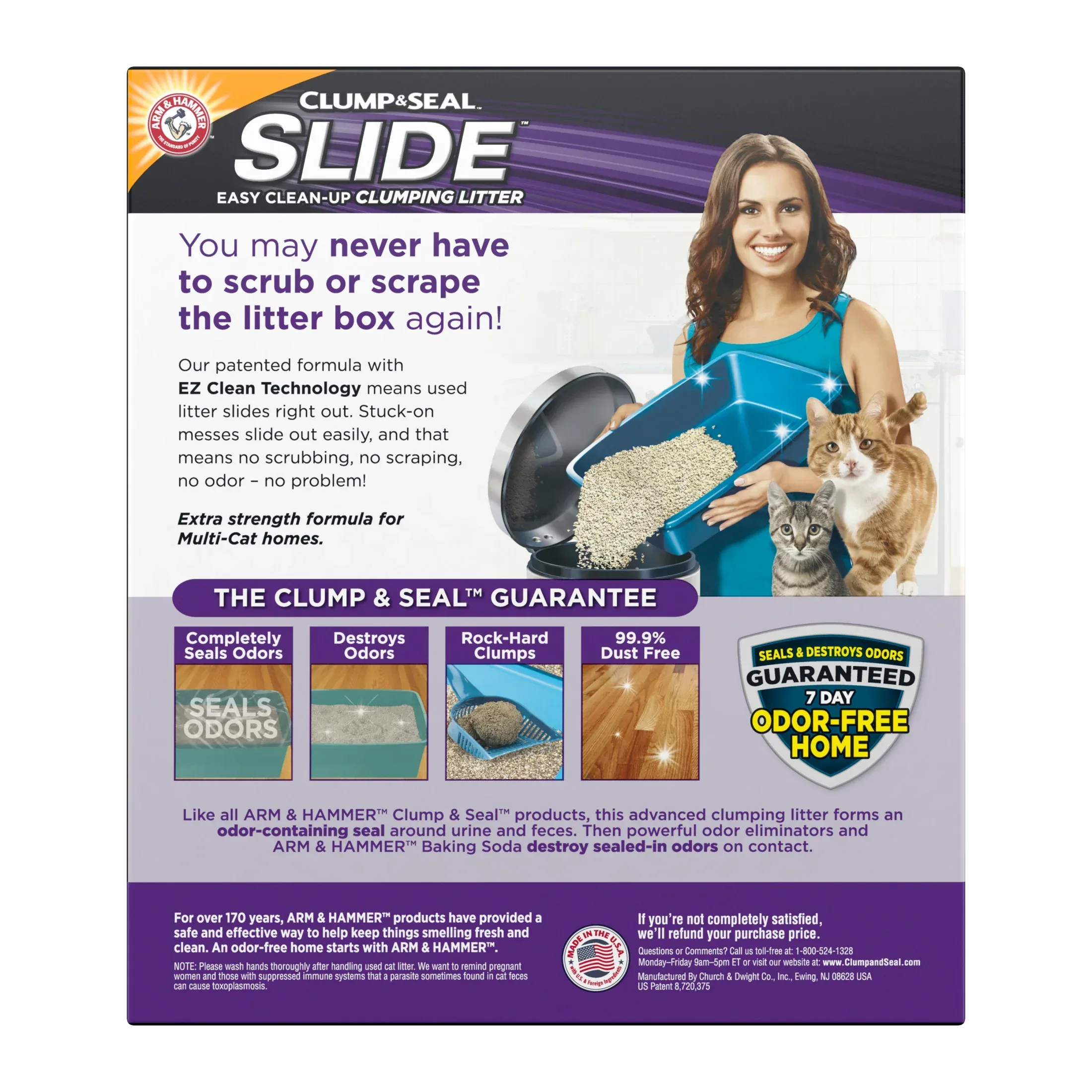 ARM & HAMMER Clump & Seal SLIDE Cat Litter, Easy Clean-up Multi-Cat Clumping Litter, 38 lbs - Image 2