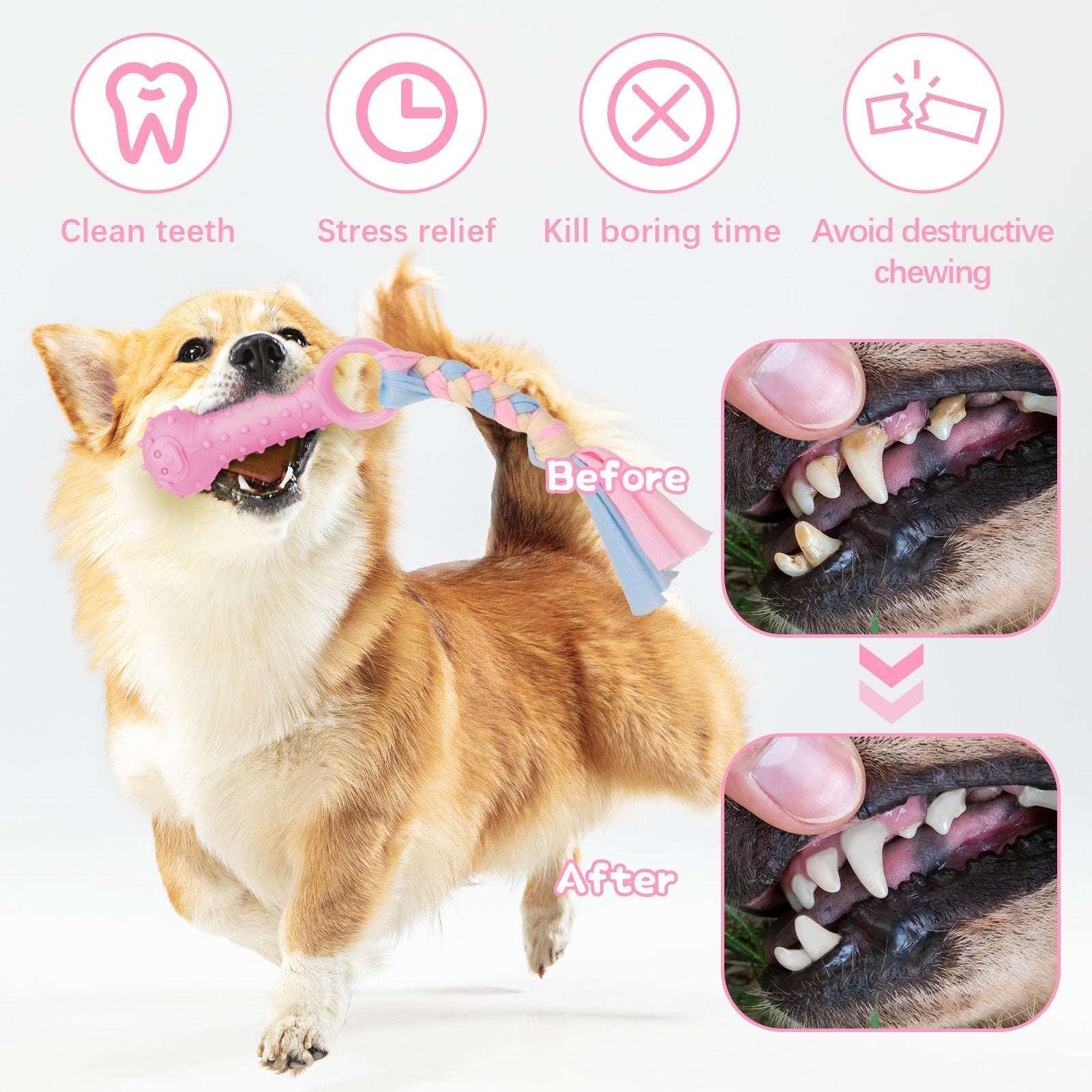 Armscye 5 Pack Puppy Chew Toys for Teething Small Dogs, Pink Rubber Puppy Teething Toys Plush Squeaky Dog Toys for Cleaning Teeth Interactive Pet Doggy Bone Toys - Image 3