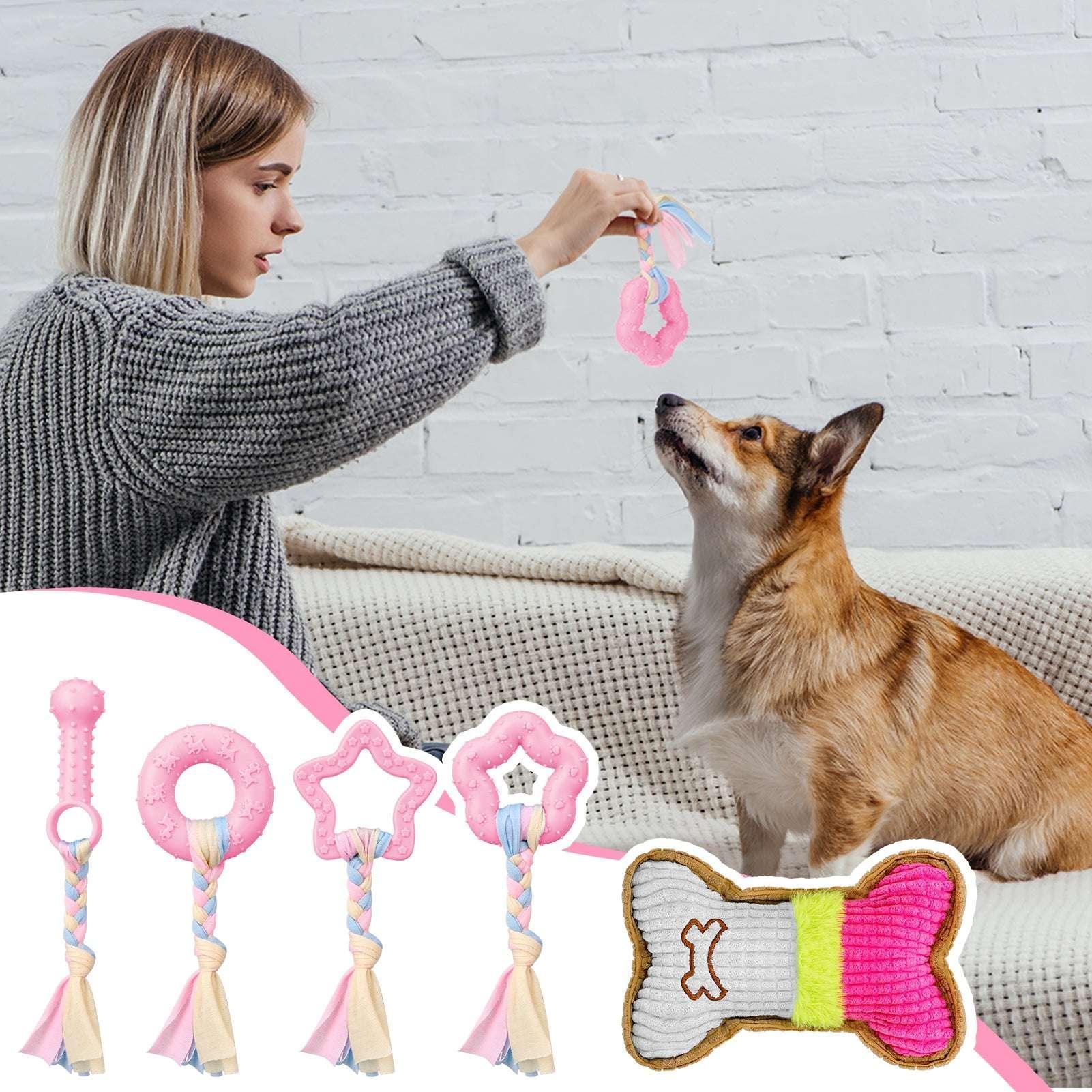 Armscye 5 Pack Puppy Chew Toys for Teething Small Dogs, Pink Rubber Puppy Teething Toys Plush Squeaky Dog Toys for Cleaning Teeth Interactive Pet Doggy Bone Toys - Image 5