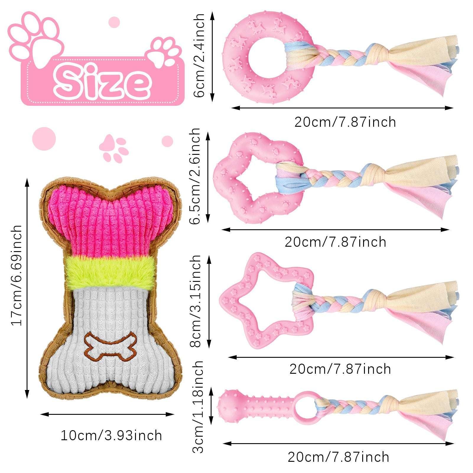 Armscye 5 Pack Puppy Chew Toys for Teething Small Dogs, Pink Rubber Puppy Teething Toys Plush Squeaky Dog Toys for Cleaning Teeth Interactive Pet Doggy Bone Toys - Image 7