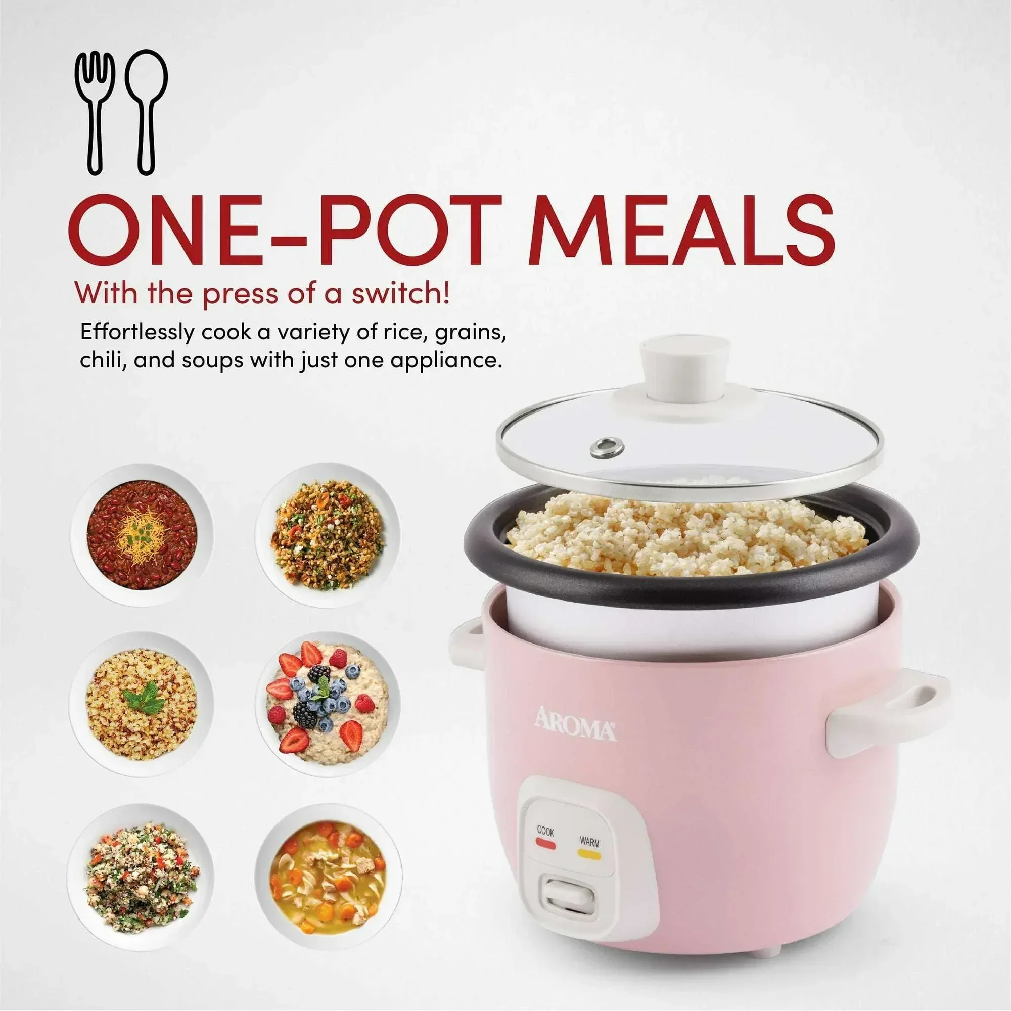AROMA 4-Cup (Cooked) / 1 Qt. Rice & Grain Cooker, Pink - Image 6
