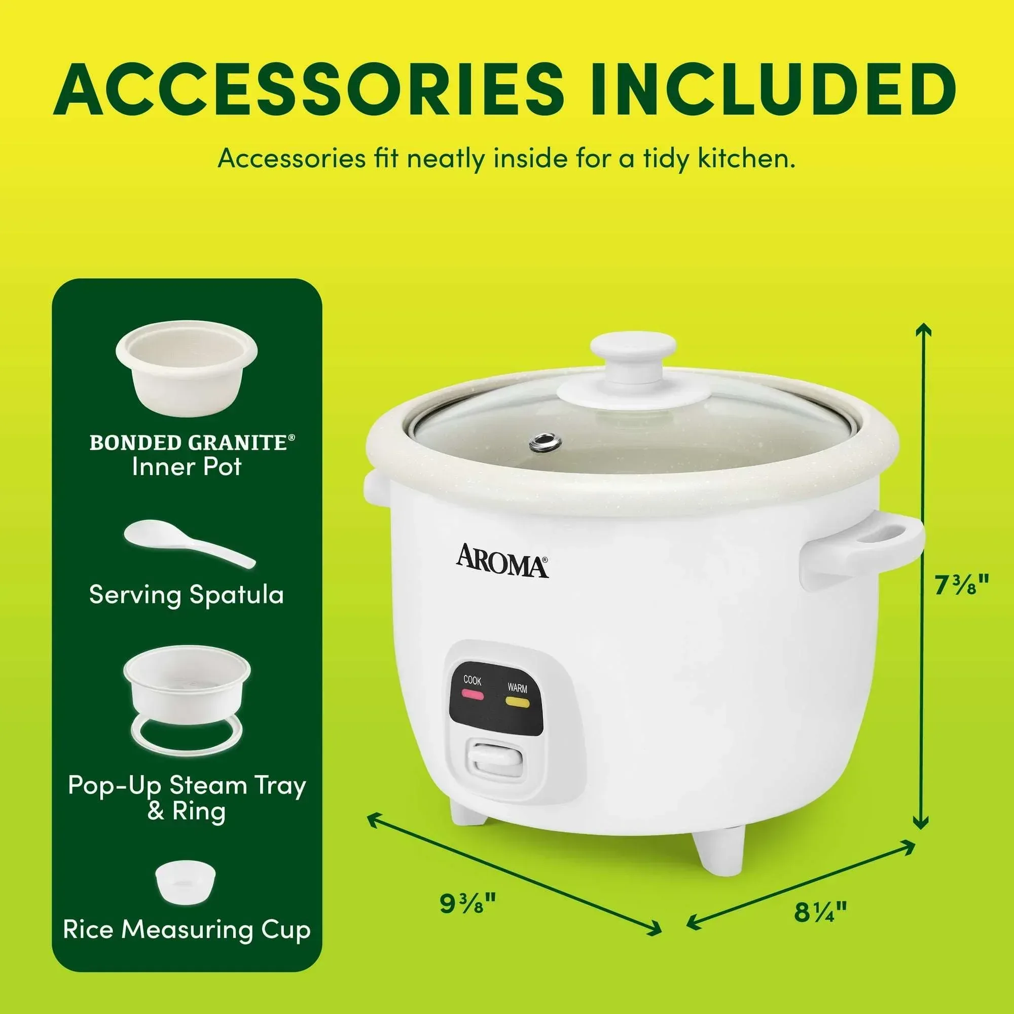 AROMA® 6-Cup Rice Cooker & Food Steamer with Bonded Granite® Nonstick Ceramic & Pop-Up Steam Tray - White - Image 3