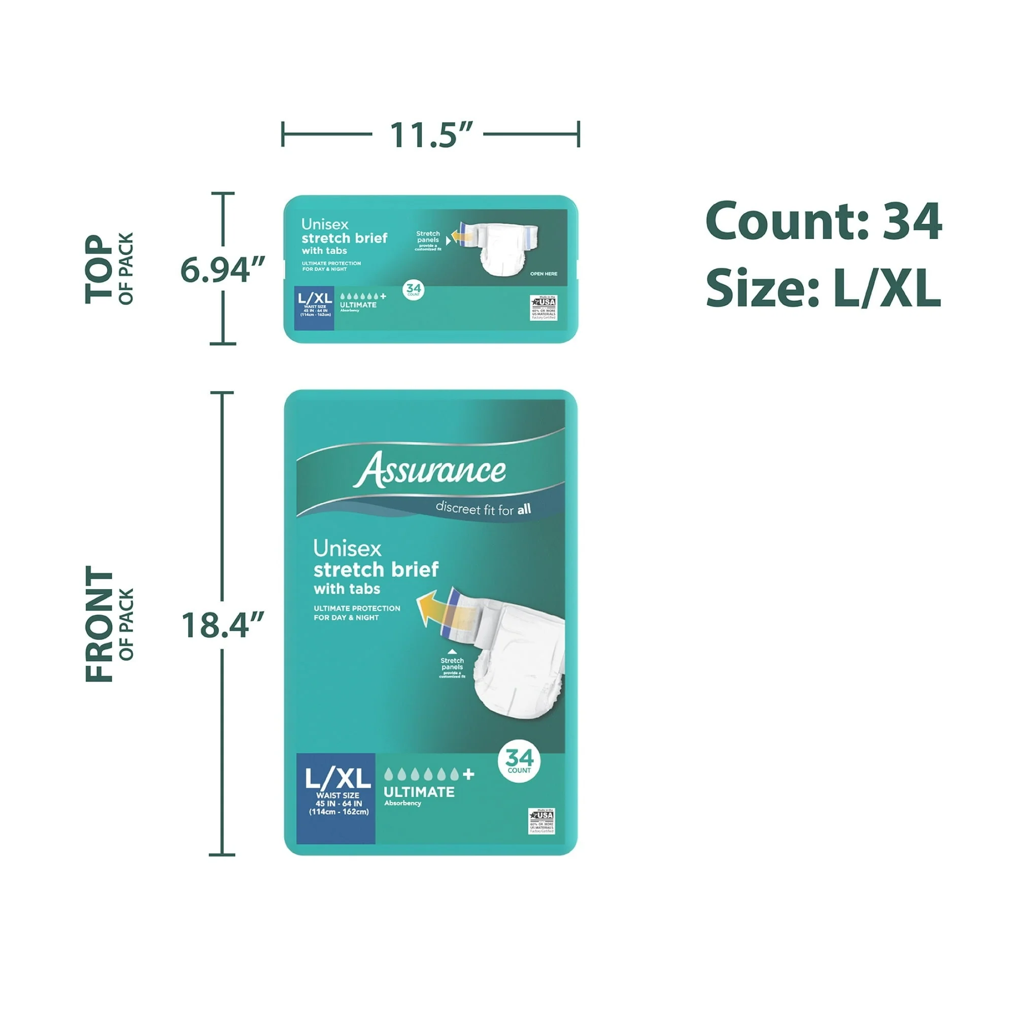 Assurance Unisex Stretch Briefs with Tabs, L/XL, 34 Count - Image 6