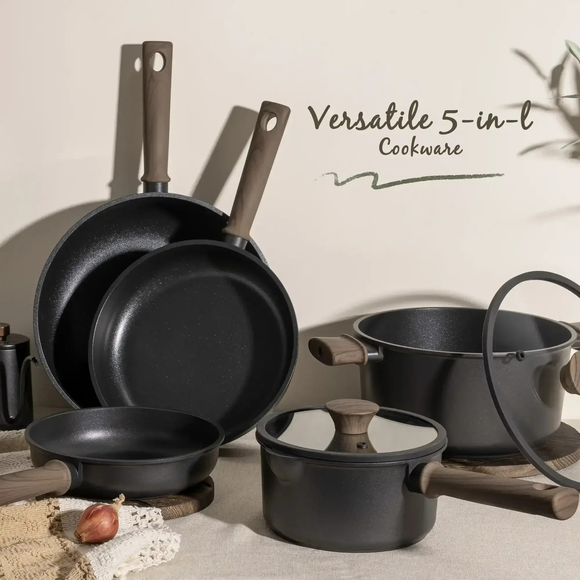 Astercook 18-Piece Pots and Pans Set, Black Titanium Induction Nonstick Cookware Set, Oven Safe to 480°F, Induction Compatible & Dishwasher Safe, Kitchen Cooking Set for RV Trips, Camping and Picnic - Image 9